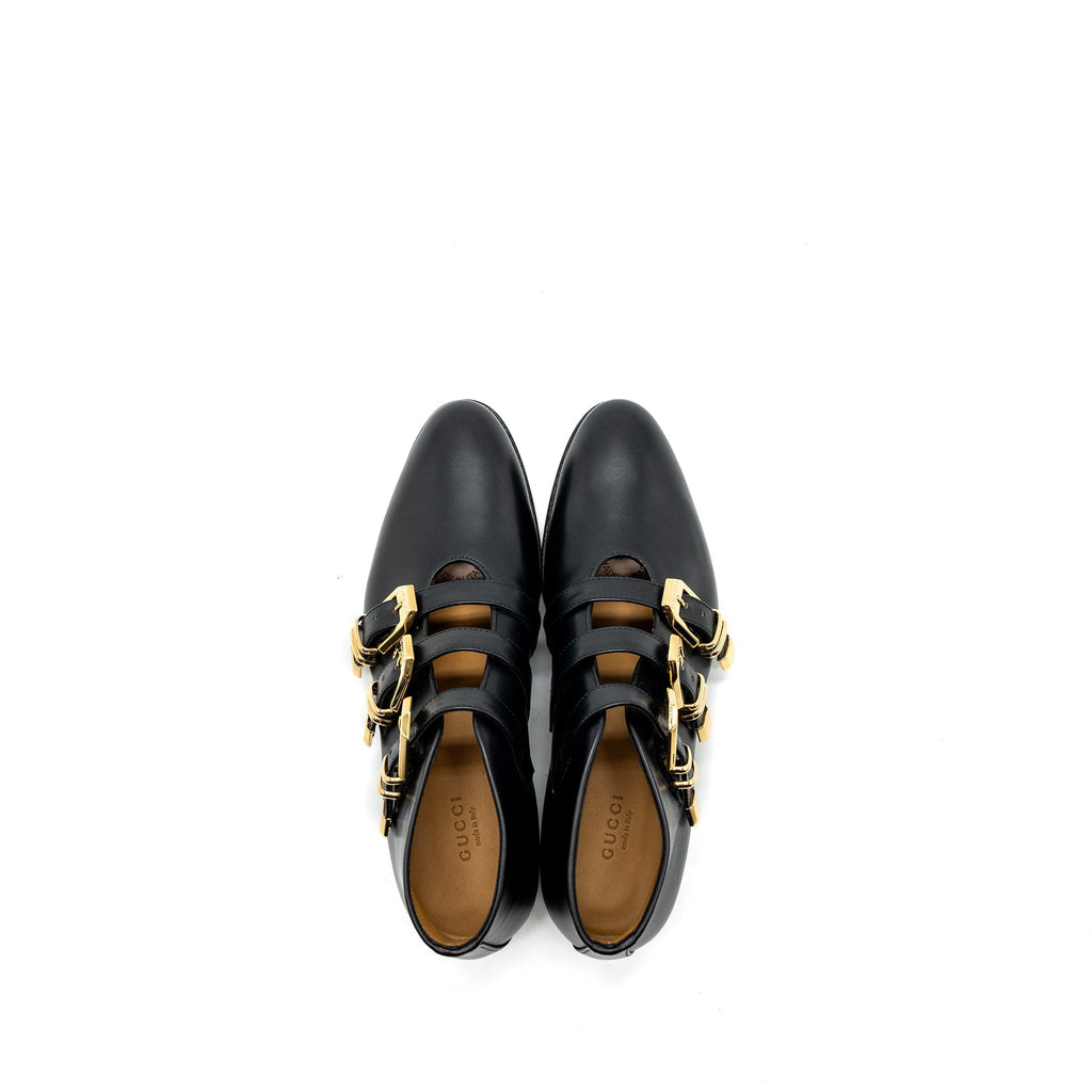 GUCCI TRIPLE BUCKLE ANKLE BOOTS BLACK GHW