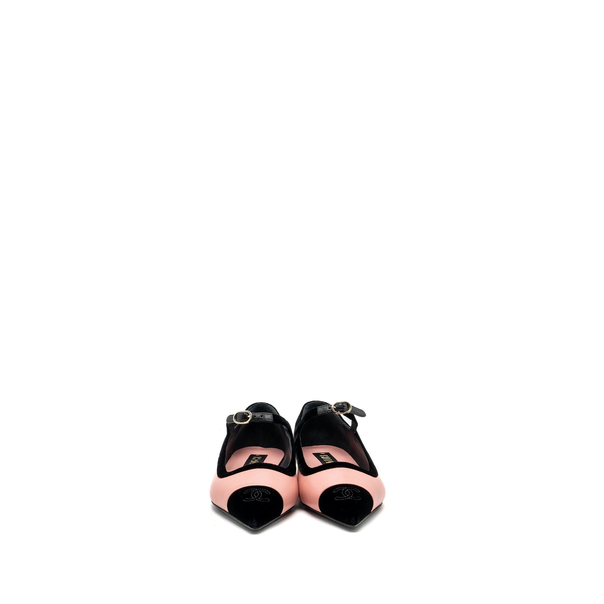 CHANEL 22K MERY JANES SHOES LAMBSKIN / VELVET PINK / BLACK LGHW