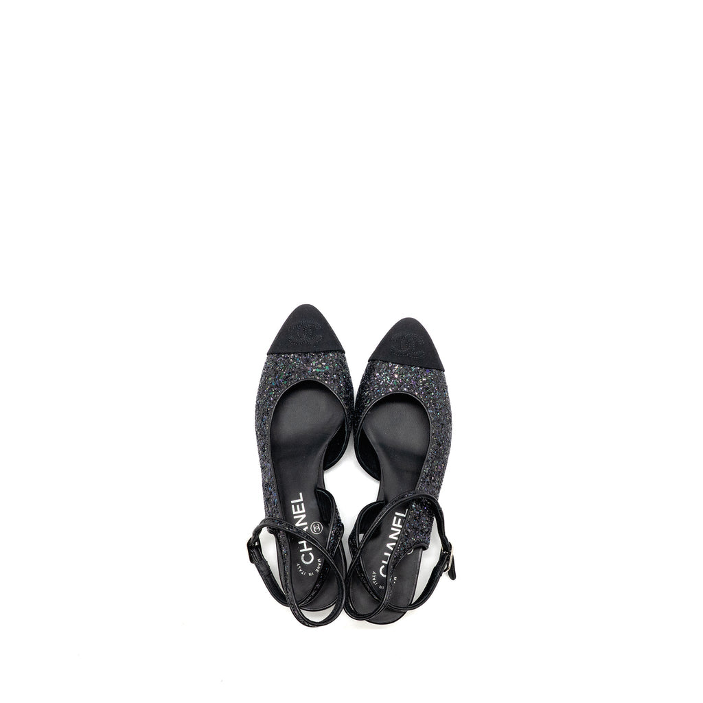 CHANEL SLING BACK SEQUINS BLACK