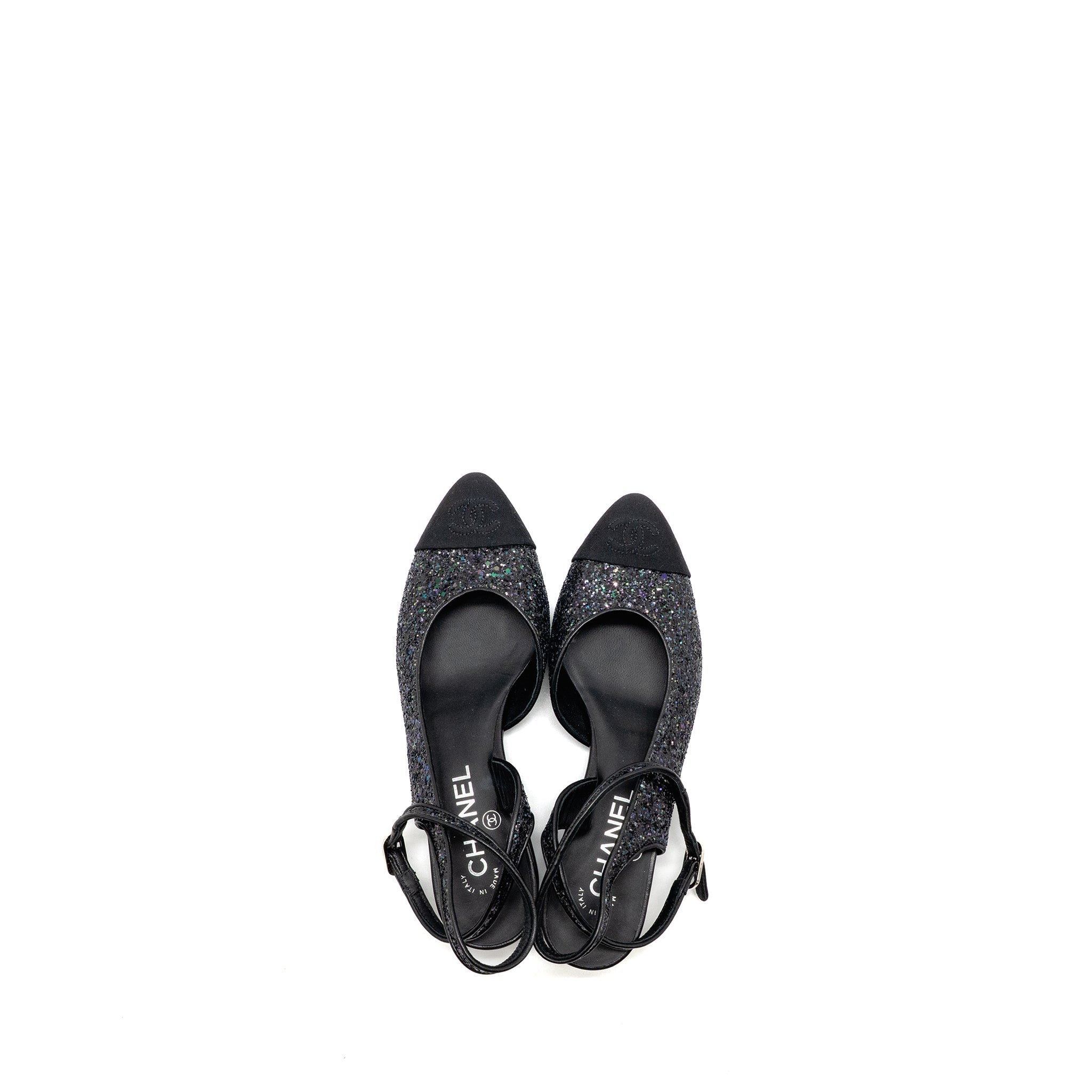 CHANEL SLING BACK SEQUINS BLACK