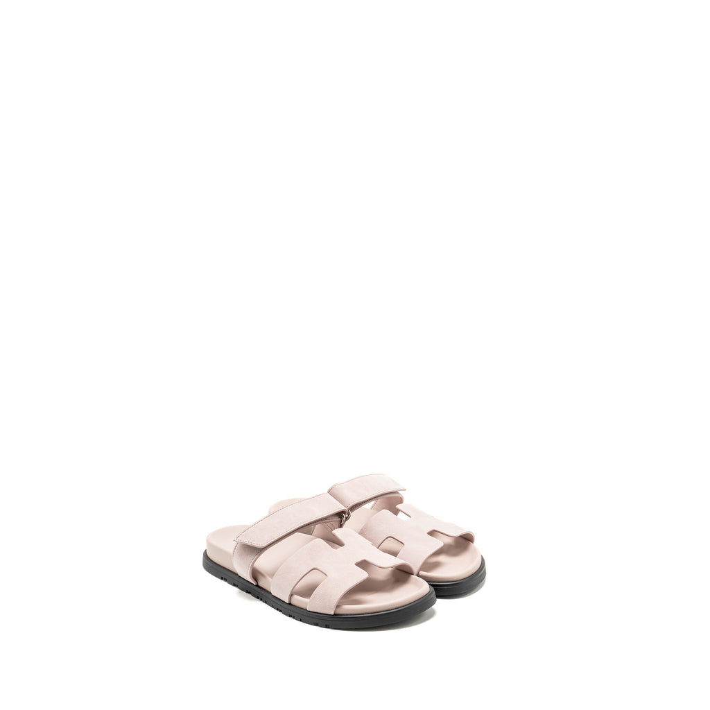 HERMES CHYPRE SANDALS CHEVRE GOATSKIN/SUEDE ROSE PORCELAINE