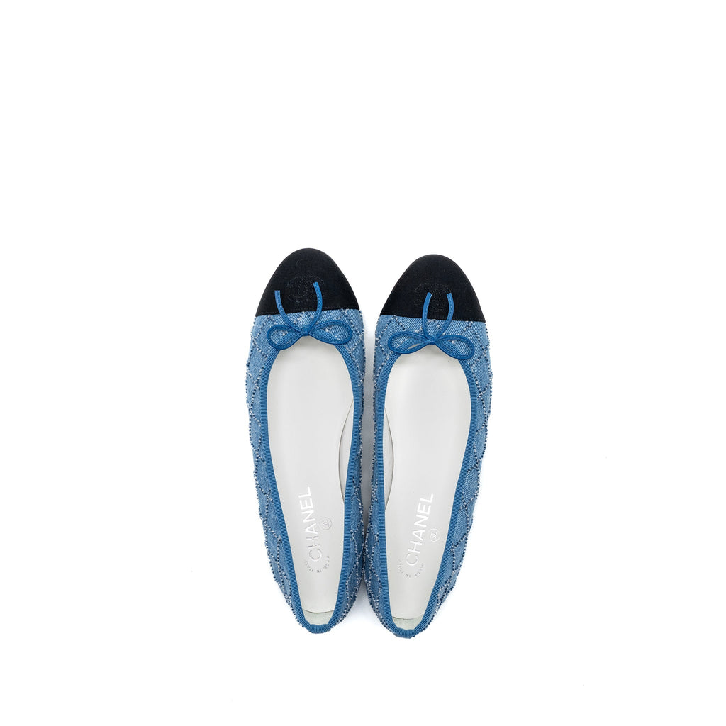 CHANEL BALLERINA FLAT SHOES DENIM BLUE/BLACK