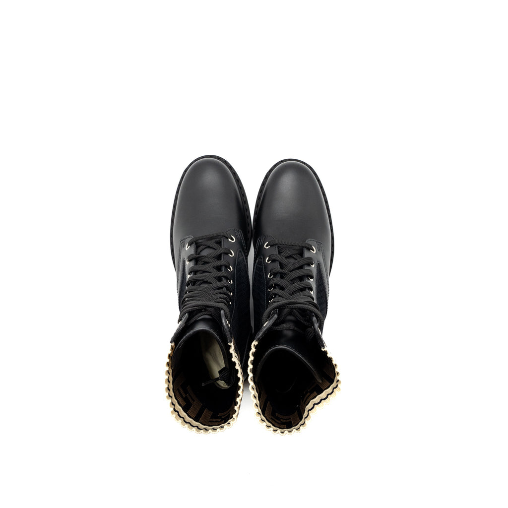 FENDI BIKER BOOTS LEATHER/ COTTON BLACK MULTICOLOUR