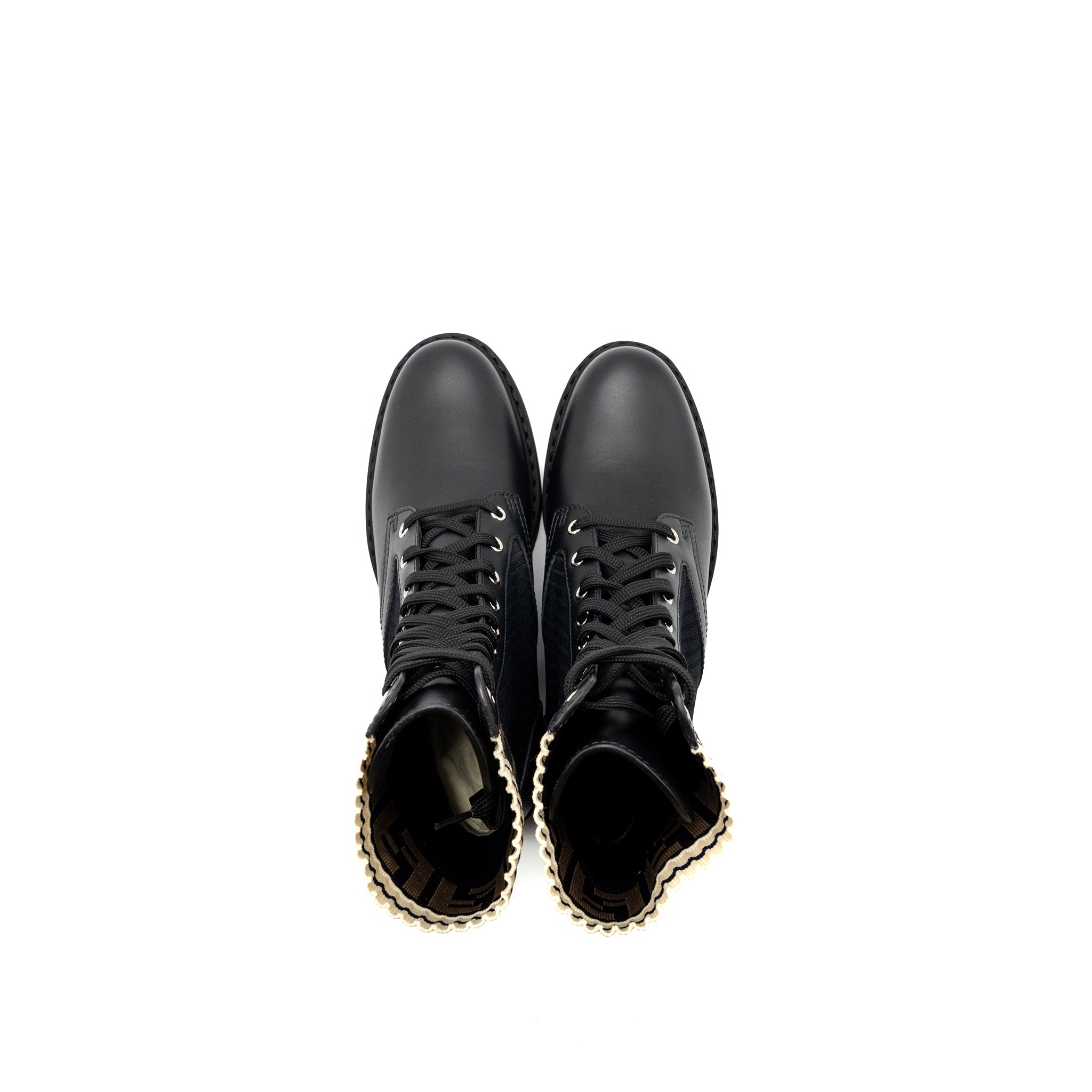 FENDI BIKER BOOTS LEATHER/ COTTON BLACK MULTICOLOUR