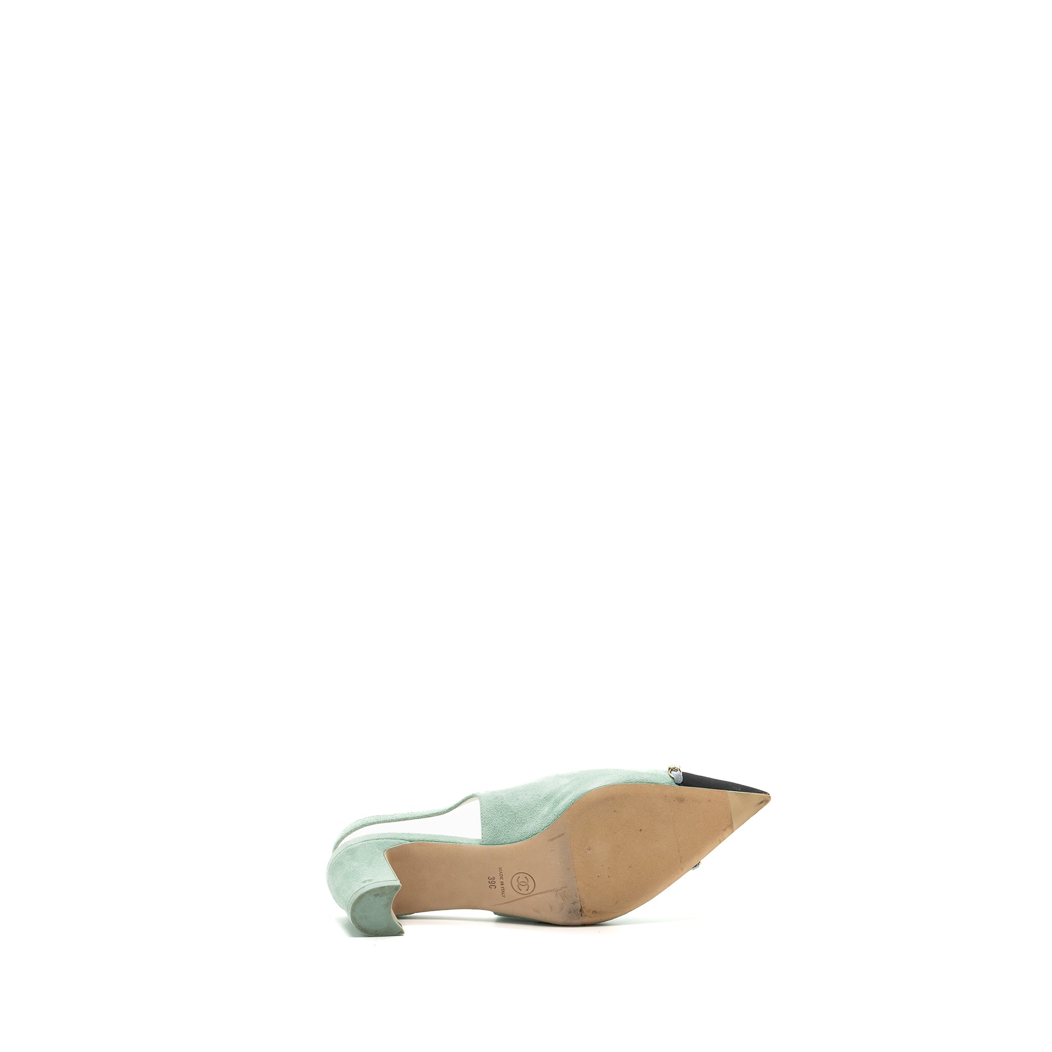 CHANEL 23P SLINGBACKS SUEDE /CALFSKIN LIGHT BLUE / BLACK LGHW