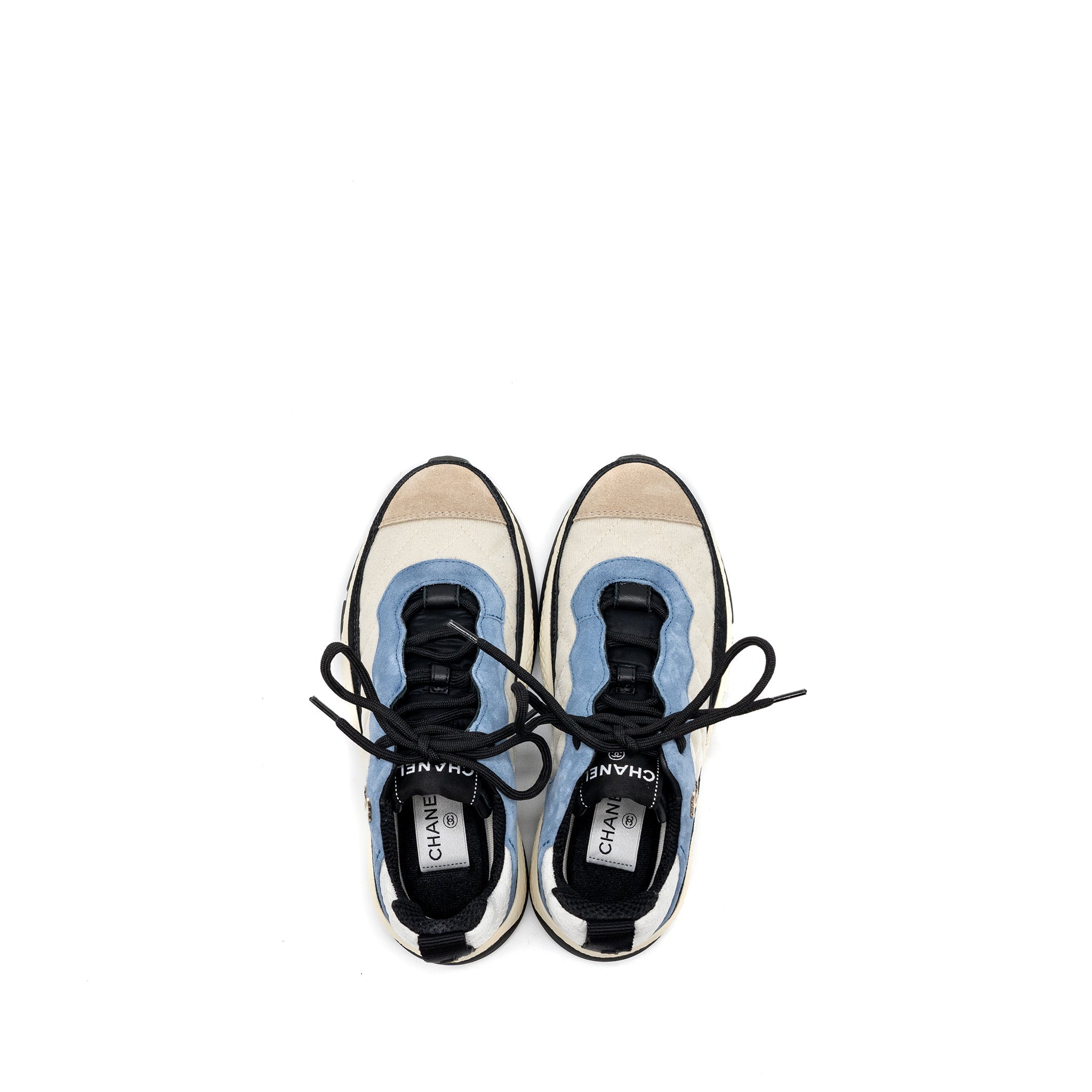 CHANEL SNEAKER SUEDE/CALFSKIN LIGHT BEIGE/BLUE MULTICOLOUR