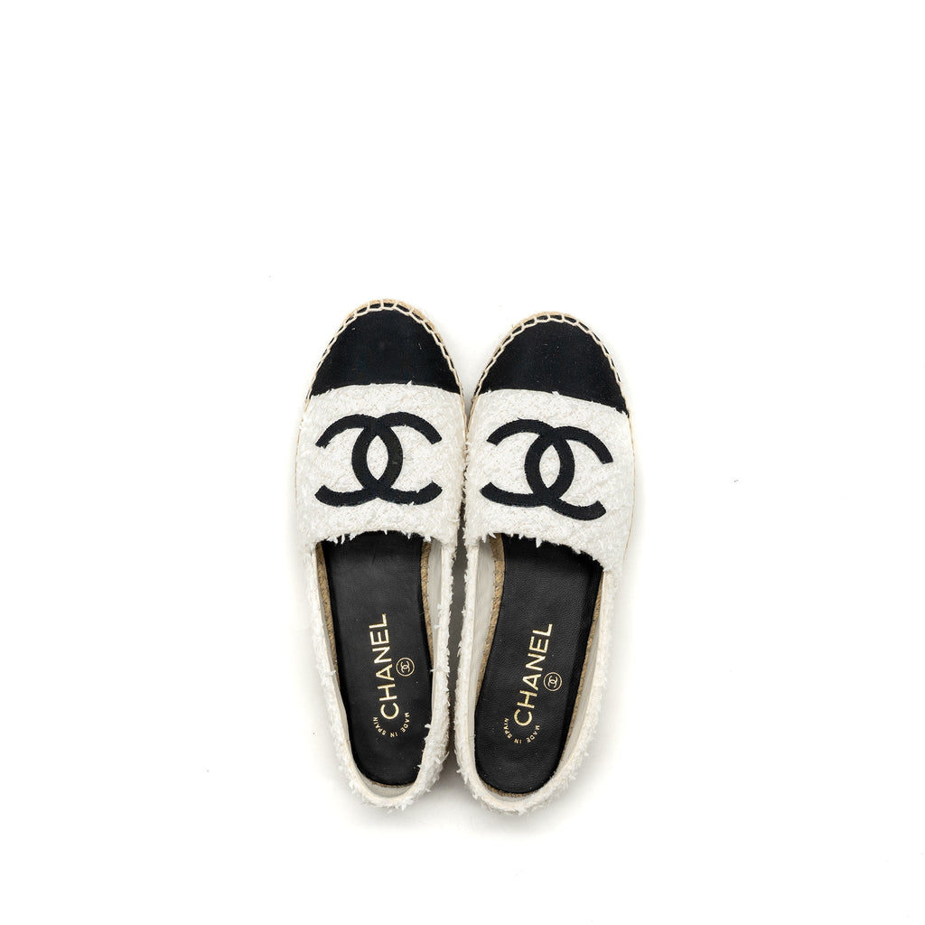 CHANEL ESPADRILLES COTTON/TWEED WHITE / BLACK
