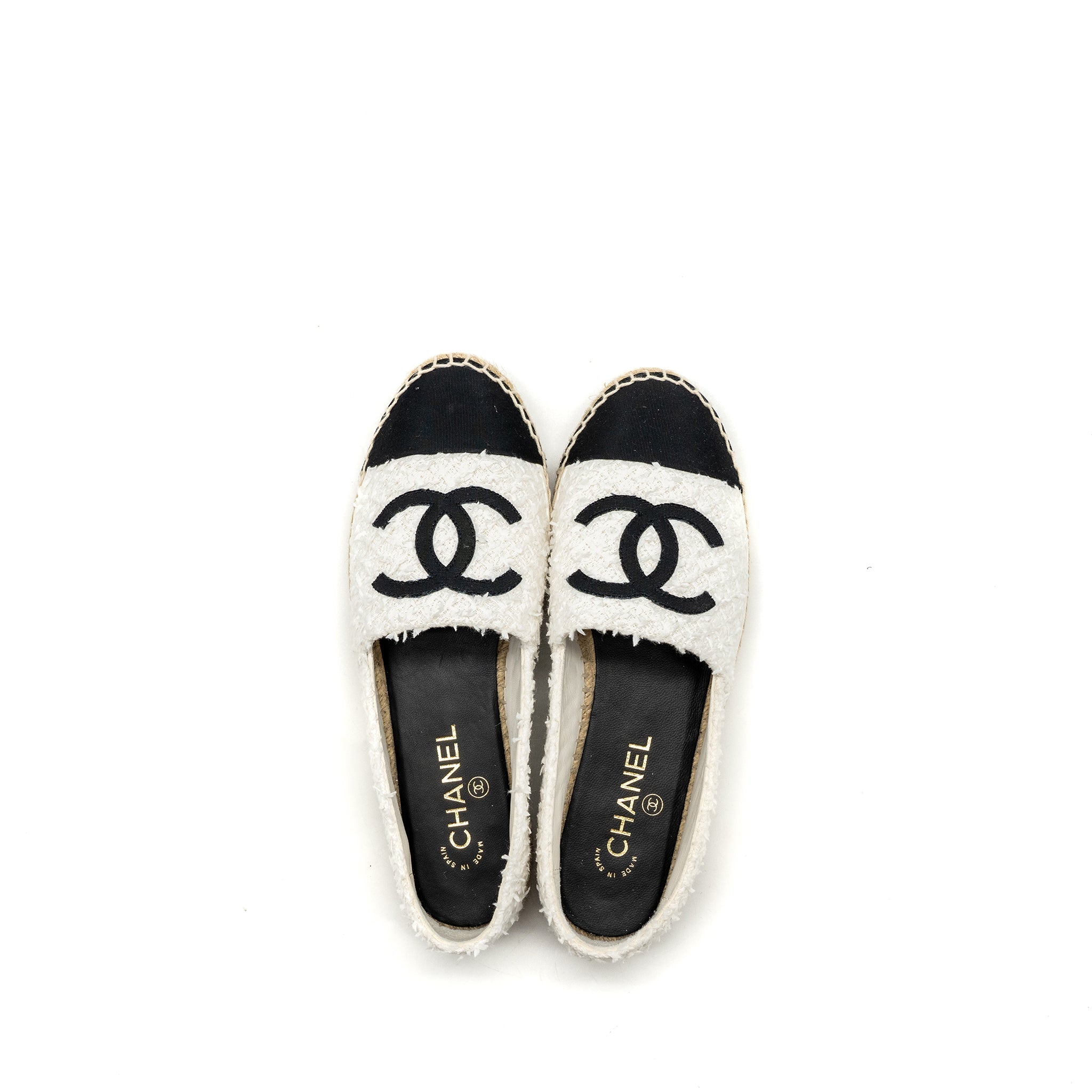 CHANEL ESPADRILLES COTTON/TWEED WHITE / BLACK