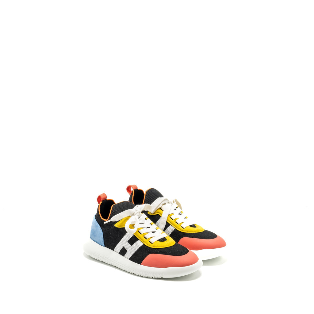 HERMES MEN CREW SNEAKER SUEDE/CHEVRE GOATSKIN BLACK/BLUE/MULTICOLOUR