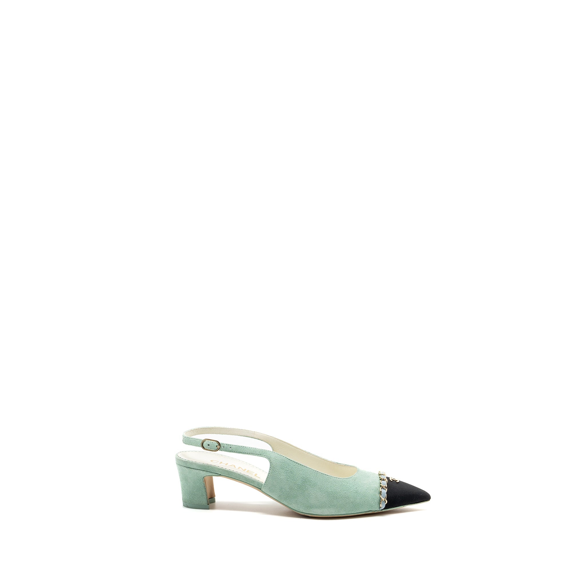 CHANEL 23P SLINGBACKS SUEDE /CALFSKIN LIGHT BLUE / BLACK LGHW
