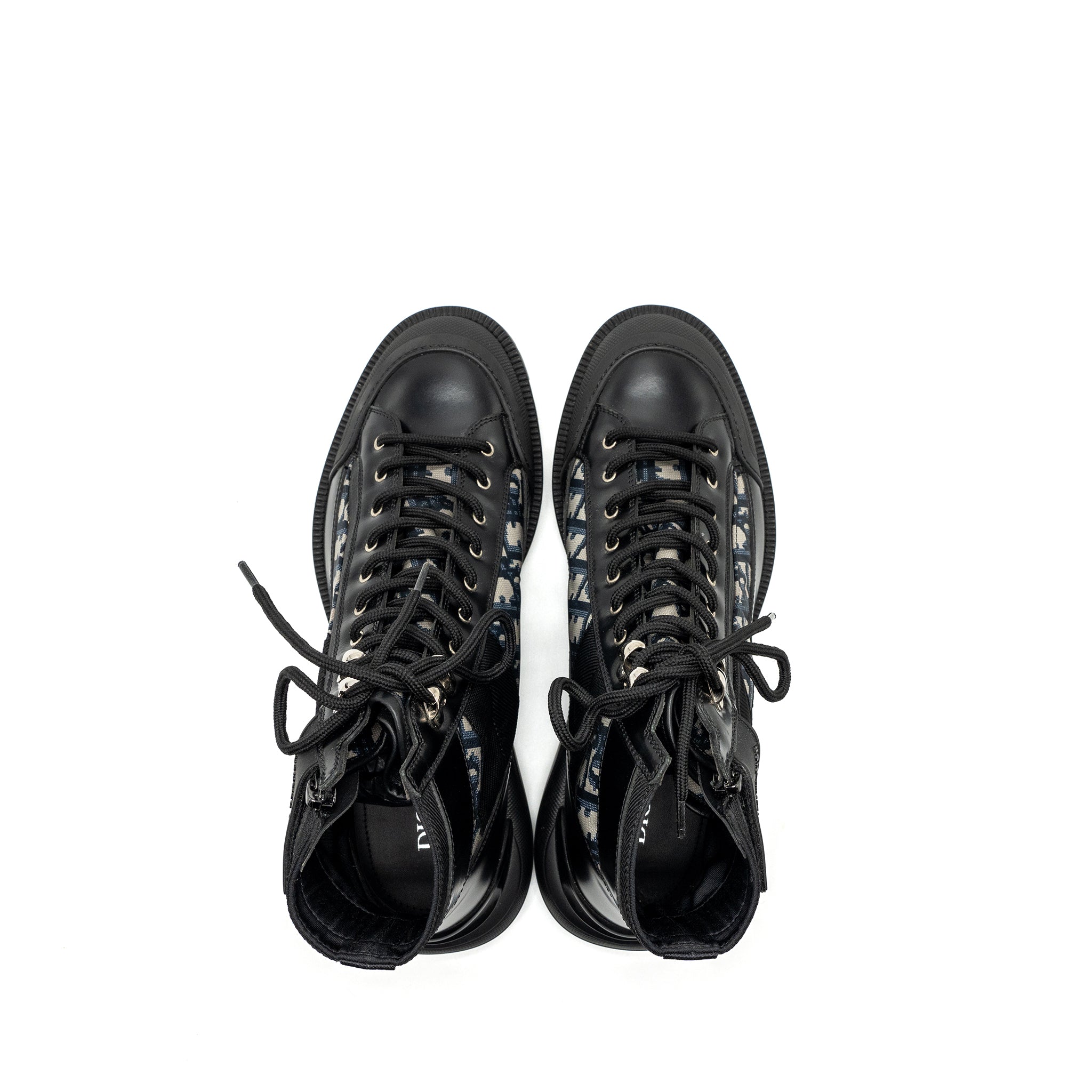 DIOR COMBAT MID TOP BOOTS DIOR BLUE OBLIQUE BLACK SHW