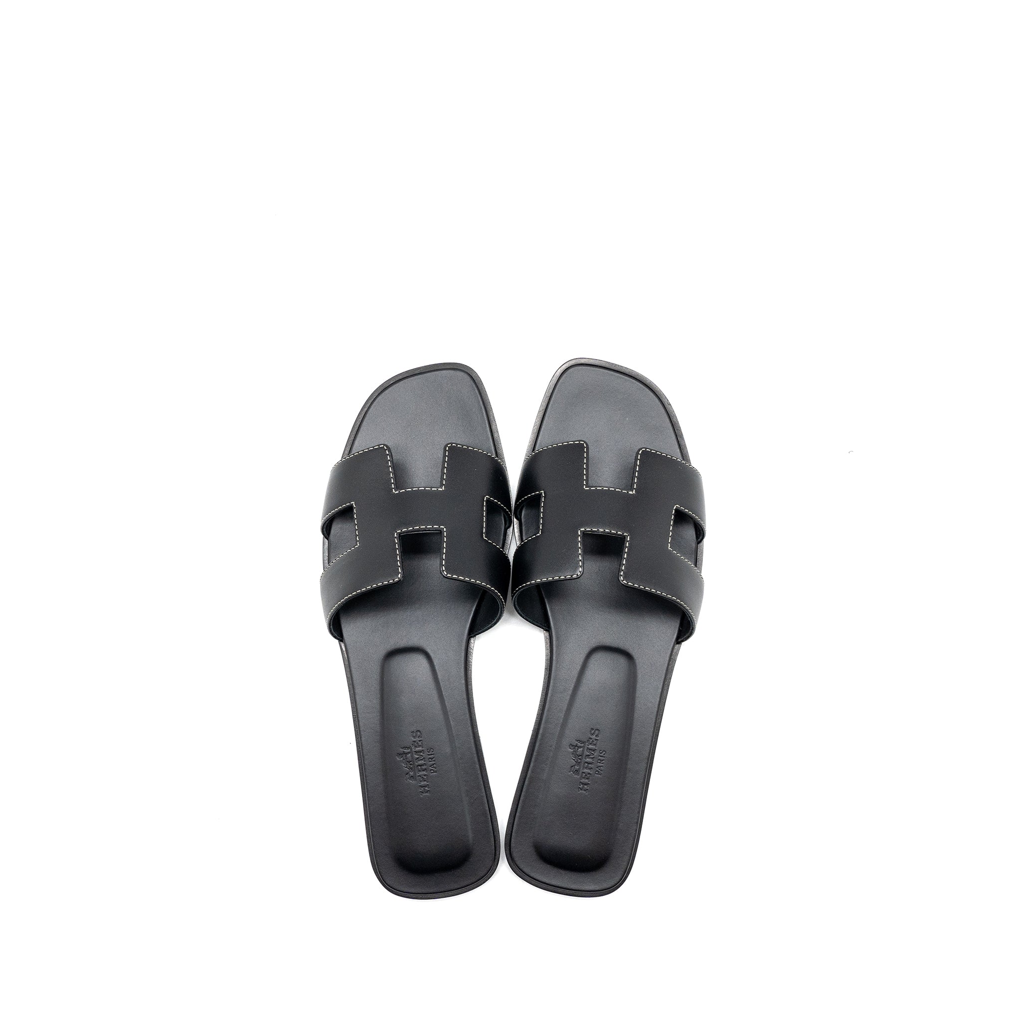 HERMES ORAN SANDALS CALFSKIN BLACK