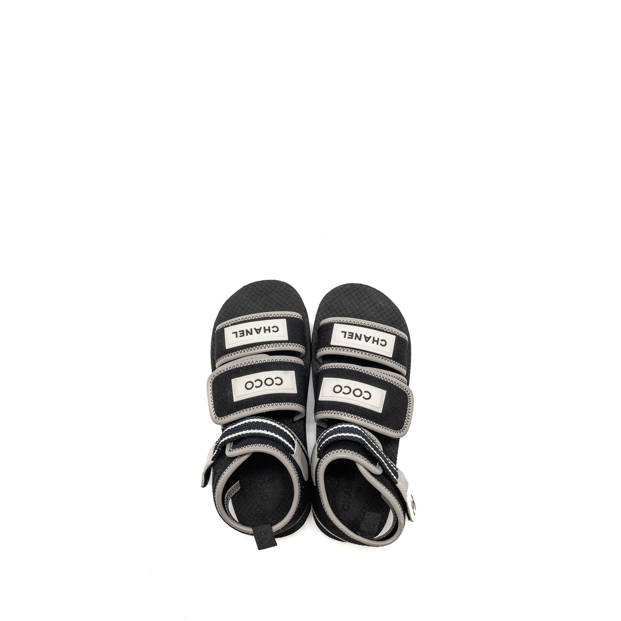 CHANEL JERSEY COCO STRAP SANDALS BLACK/WHITE