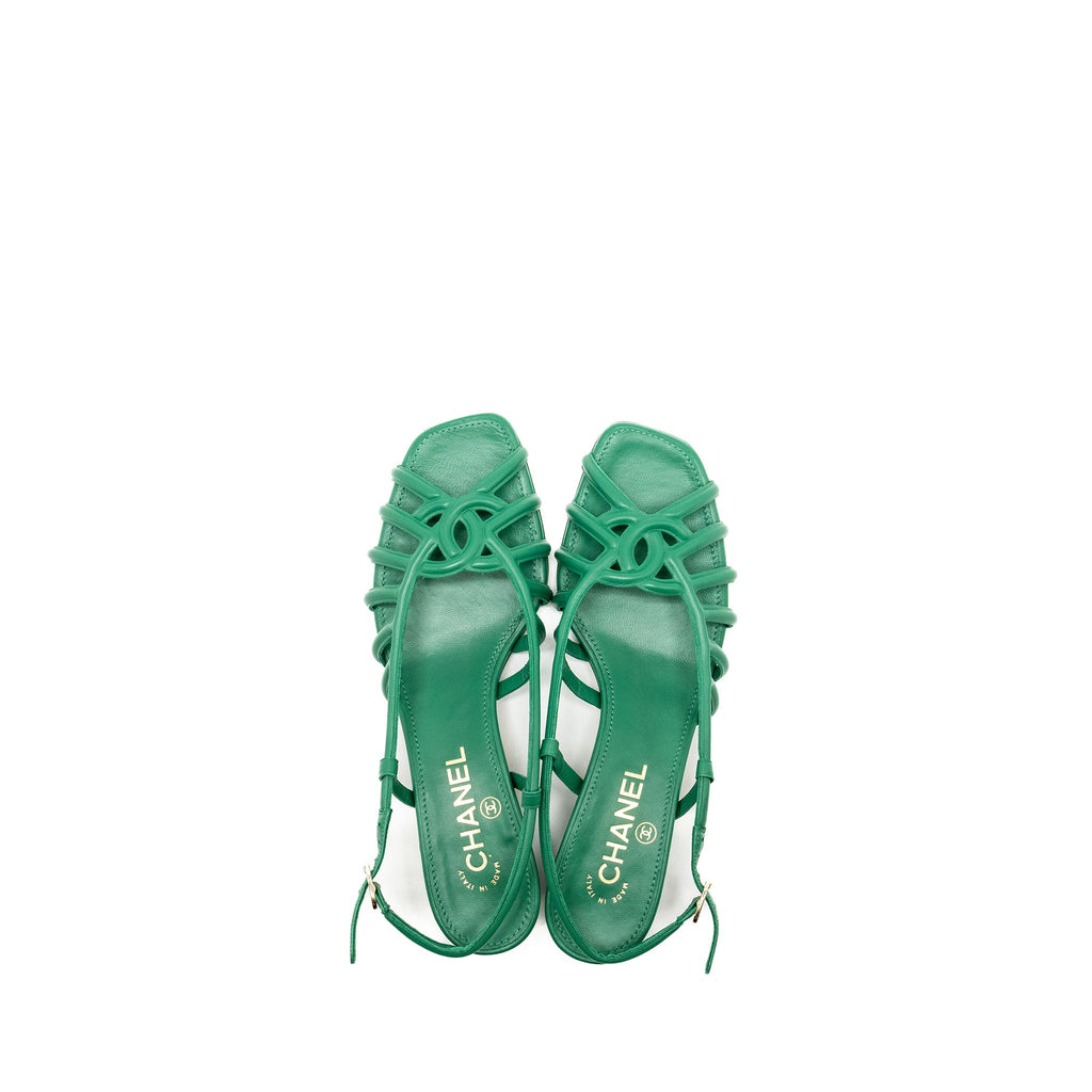 CHANEL 22B CC LOGO SANDALS LAMBSKIN GREEN SHW