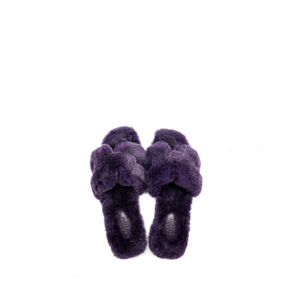 HERMES ORAN SANDAL SHEARLING PURPLE