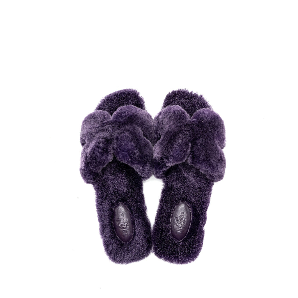 HERMES ORAN SANDAL SHEARLING PURPLE