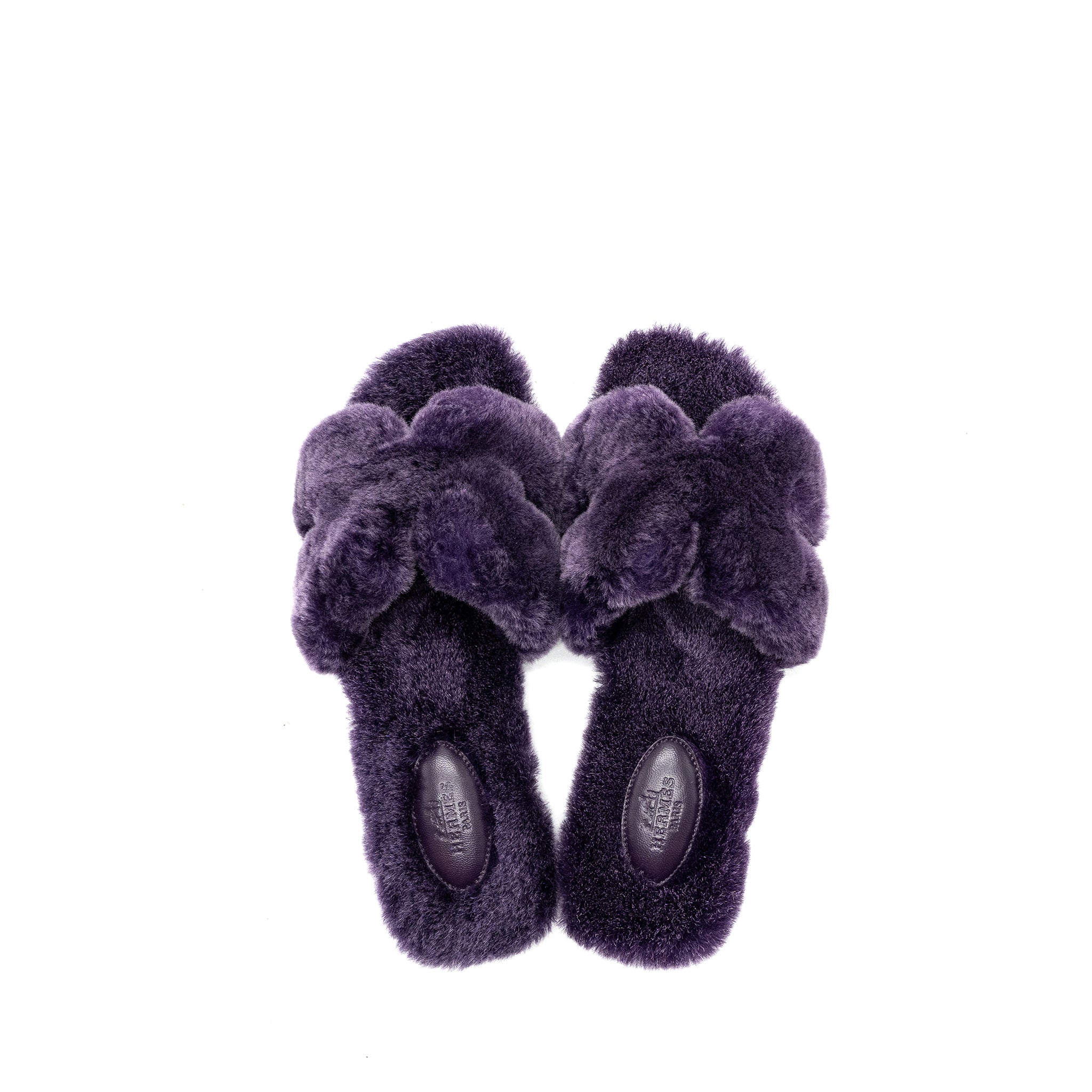 HERMES ORAN SANDAL SHEARLING PURPLE
