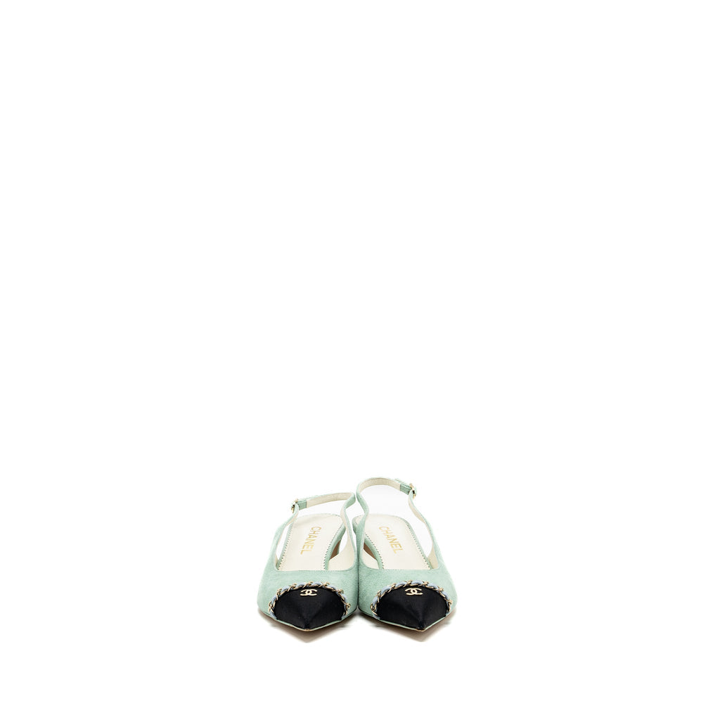 CHANEL 23P SLINGBACKS SUEDE /CALFSKIN LIGHT BLUE / BLACK LGHW