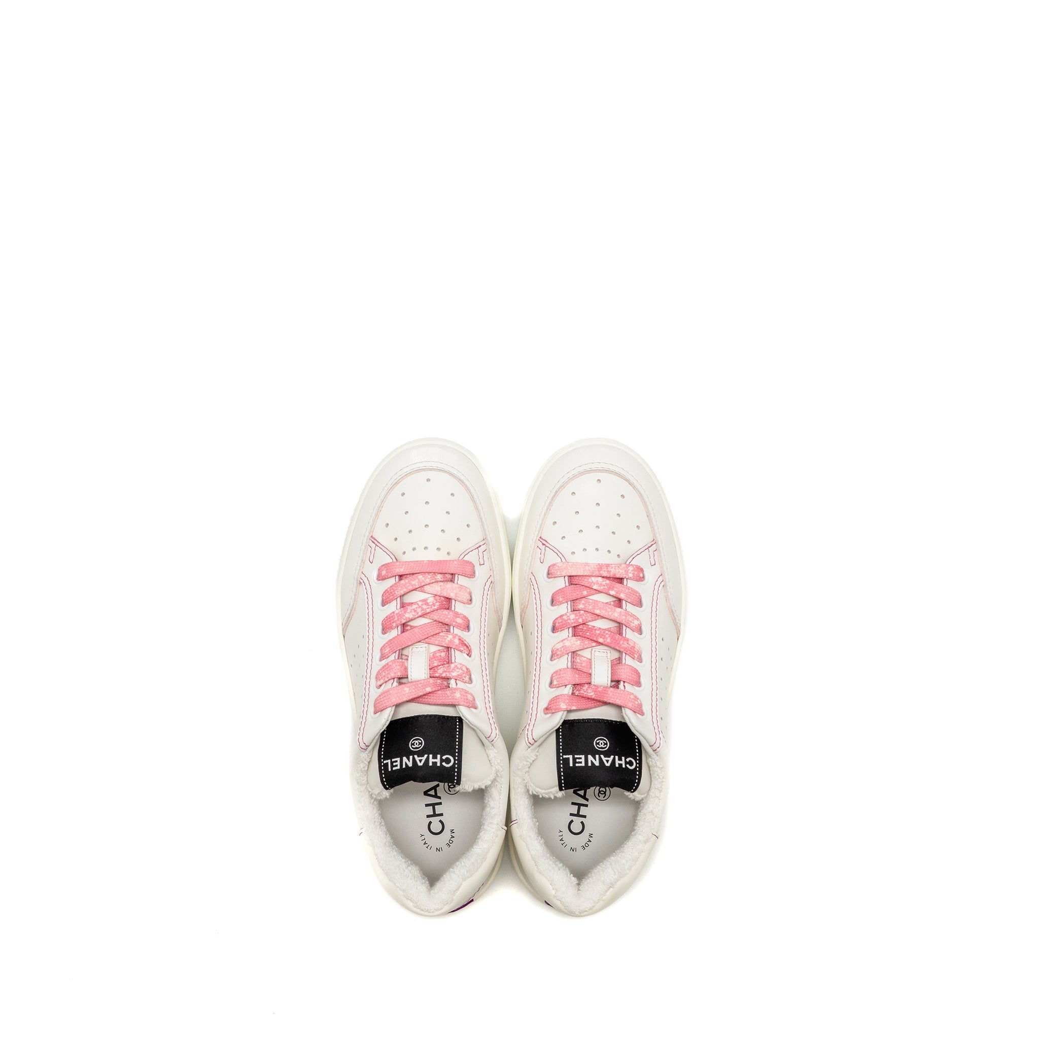 CHANEL LOGO SNEAKERS CALFSKIN WHITE/PINK