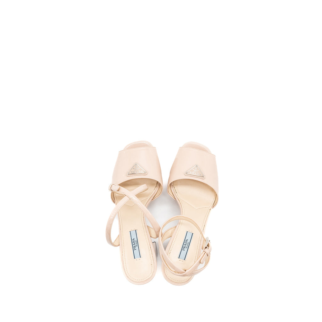 PRADA HEEL SANDALS PATENT LEATHER BEIGE SHW