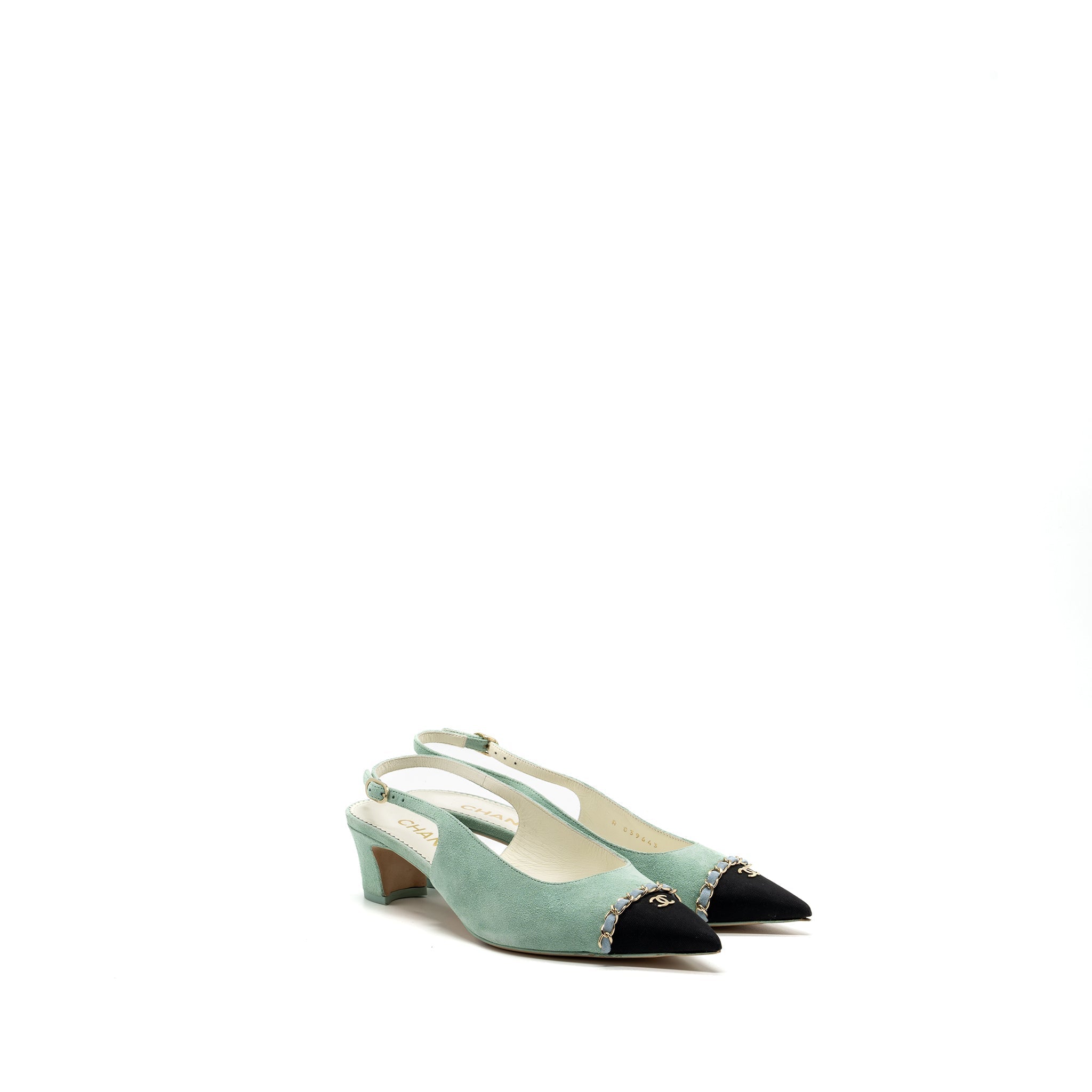 CHANEL 23P SLINGBACKS SUEDE /CALFSKIN LIGHT BLUE / BLACK LGHW