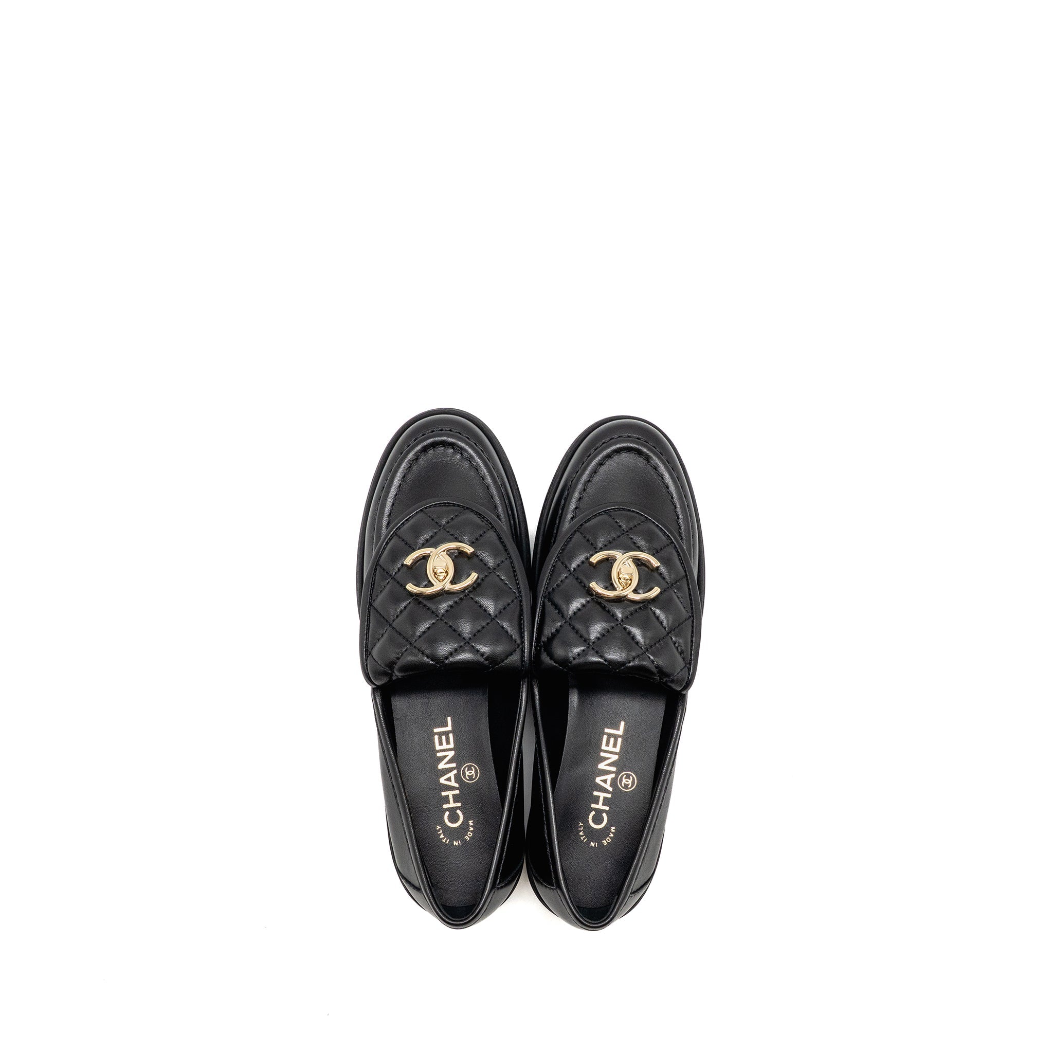 CHANEL TURNLOCK LOAFER QUILTED LEATHER BLACK LGHW