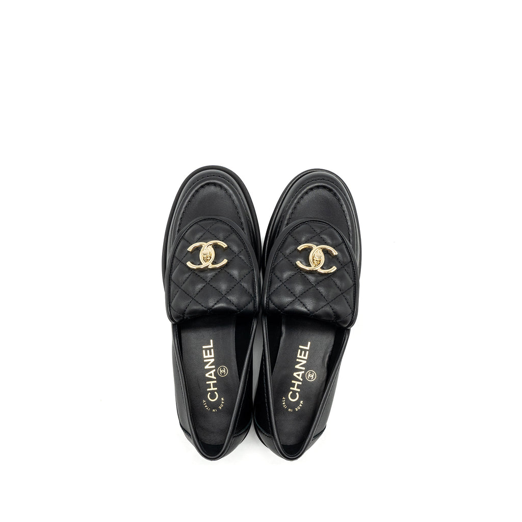 CHANEL QUILTED CC LOGO LOAFER BLACK LGHW