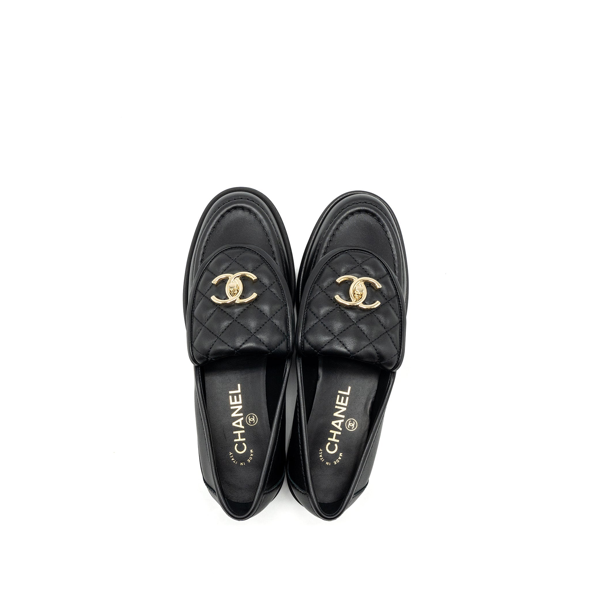 CHANEL QUILTED CC LOGO LOAFER BLACK LGHW