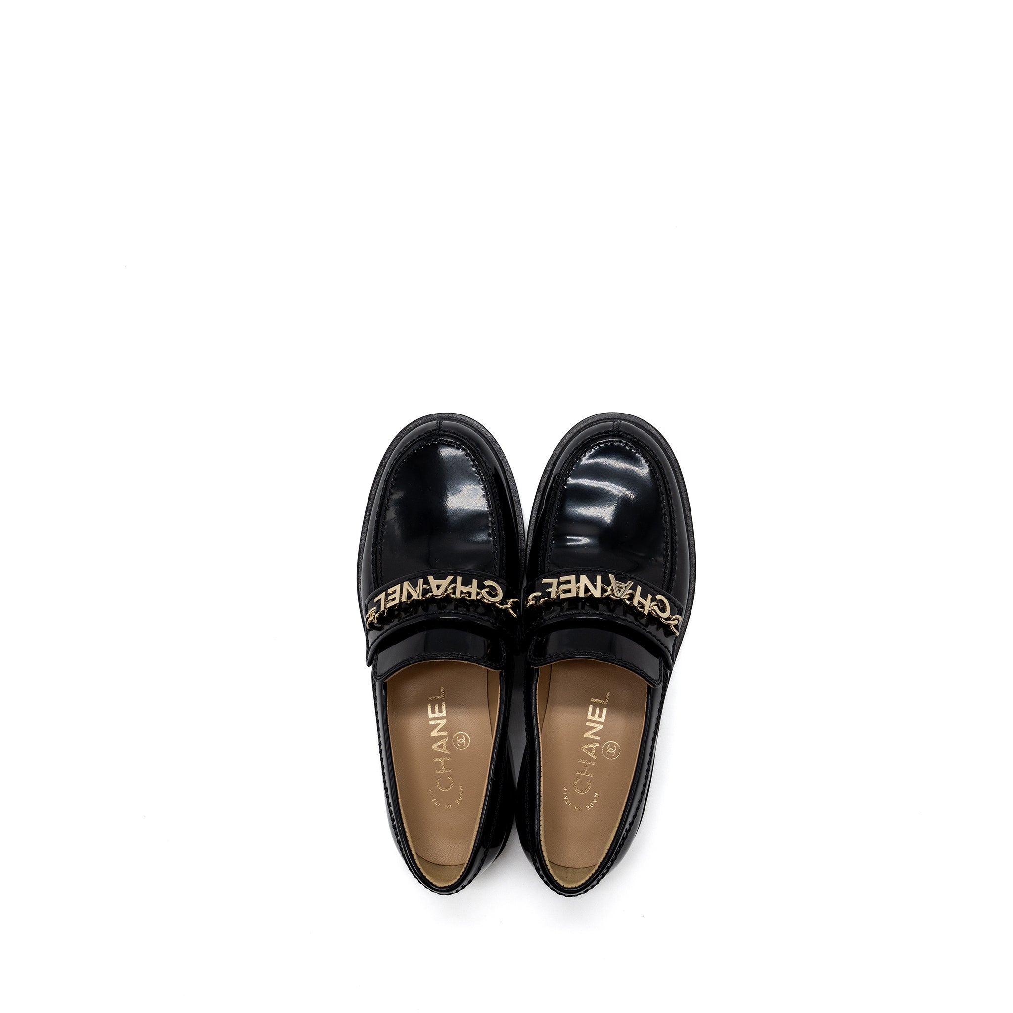 CHANEL LETTER LOAFER PATENT LEATHER BLACK LGHW