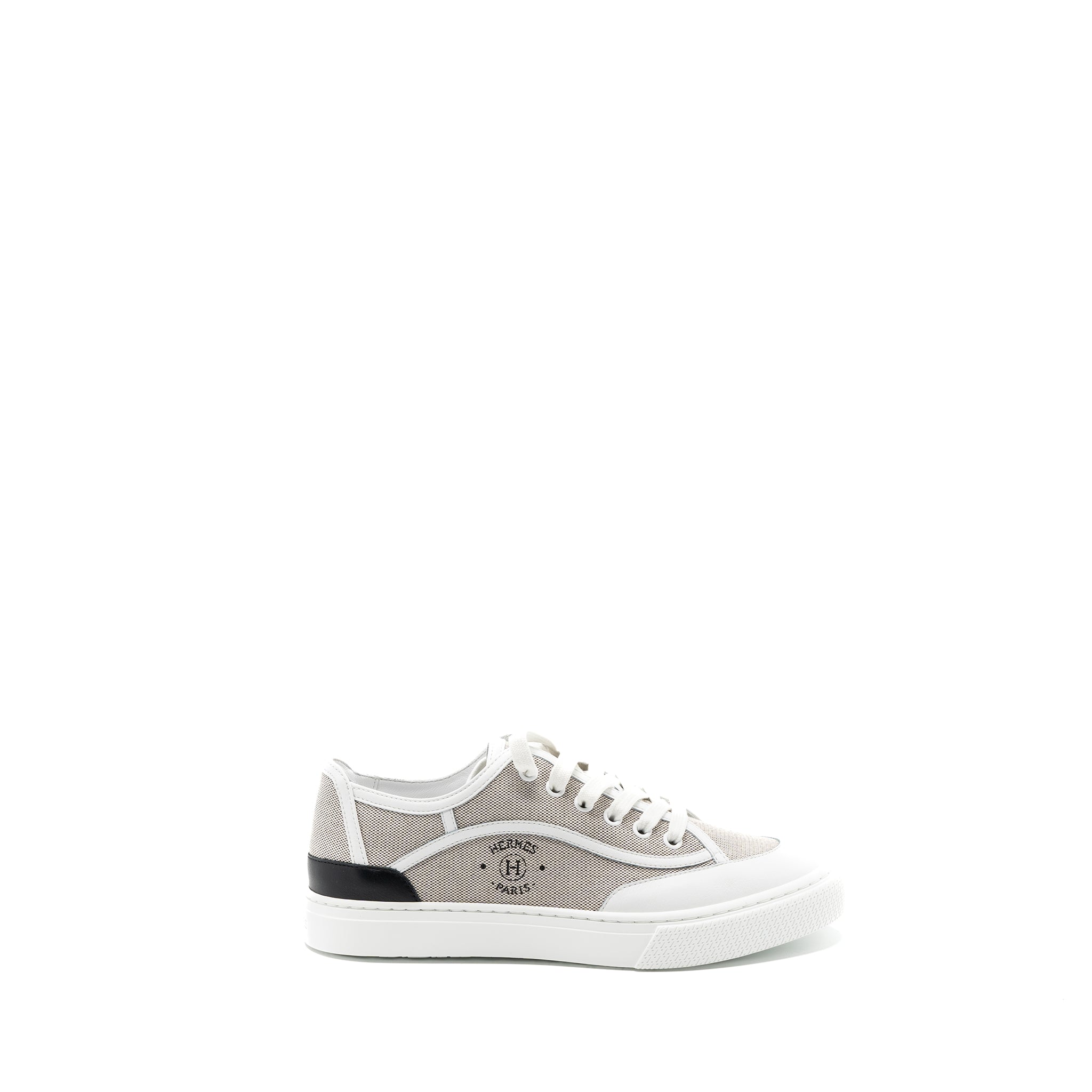 HERMES GET SNEAKER CALFSKIN / CANVAS PRUNOIR / BLANC