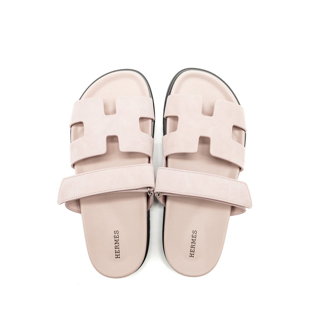 HERMES CHYPRE SANDALS CHEVRE GOATSKIN/SUEDE ROSE PORCELAINE