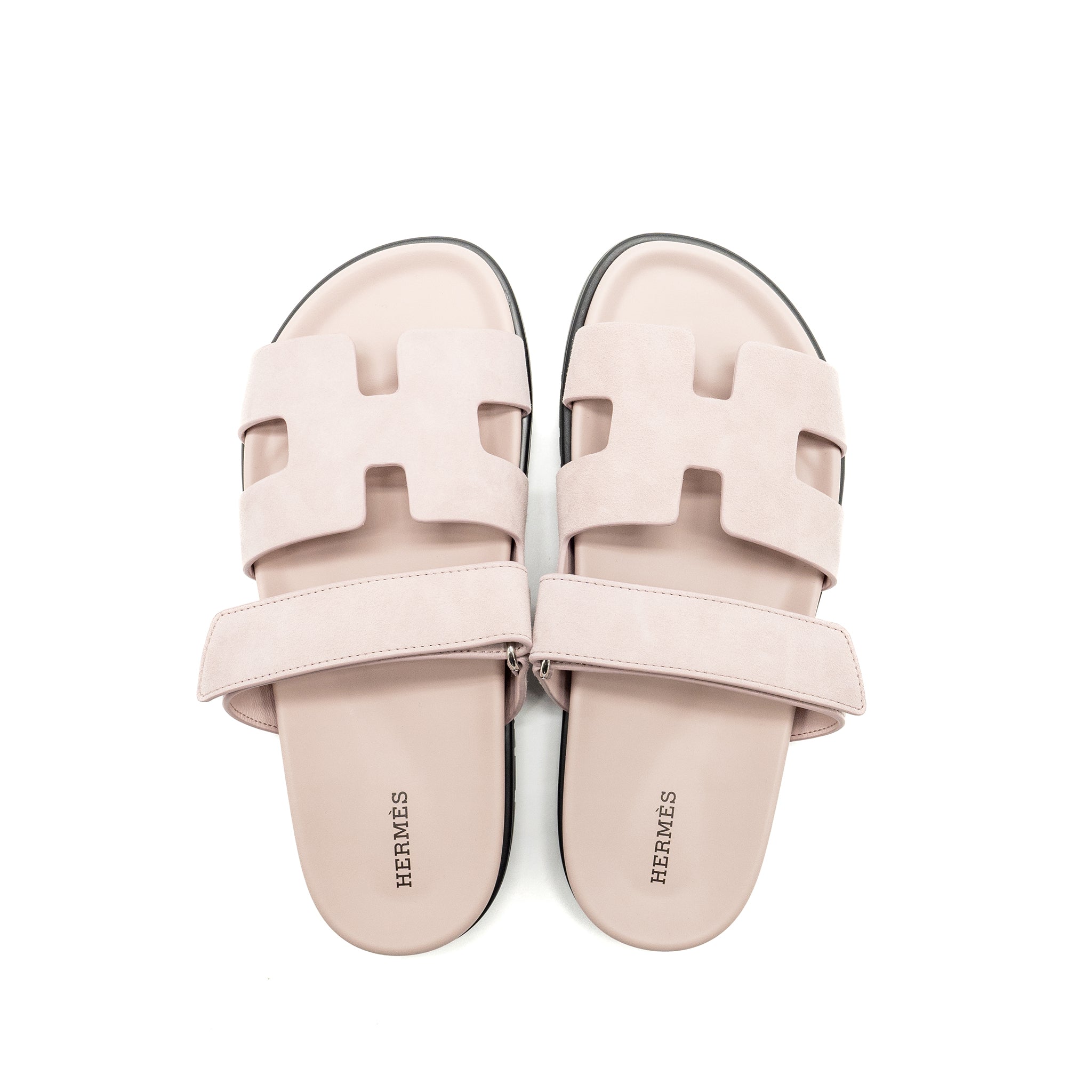 HERMES CHYPRE SANDALS CHEVRE GOATSKIN/SUEDE ROSE PORCELAINE