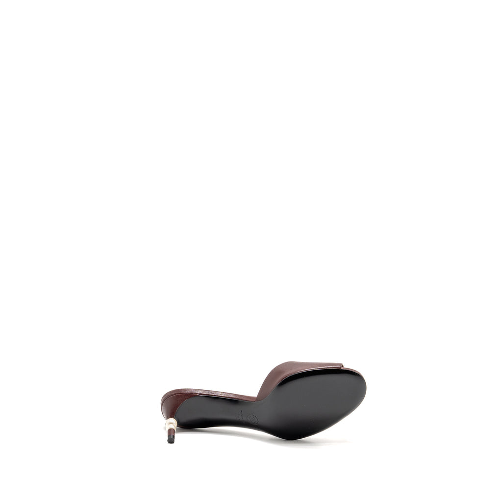 CHANEL MULE/SANDALS WITH PEARL HEELS LAMBSKIN BURGUNDY