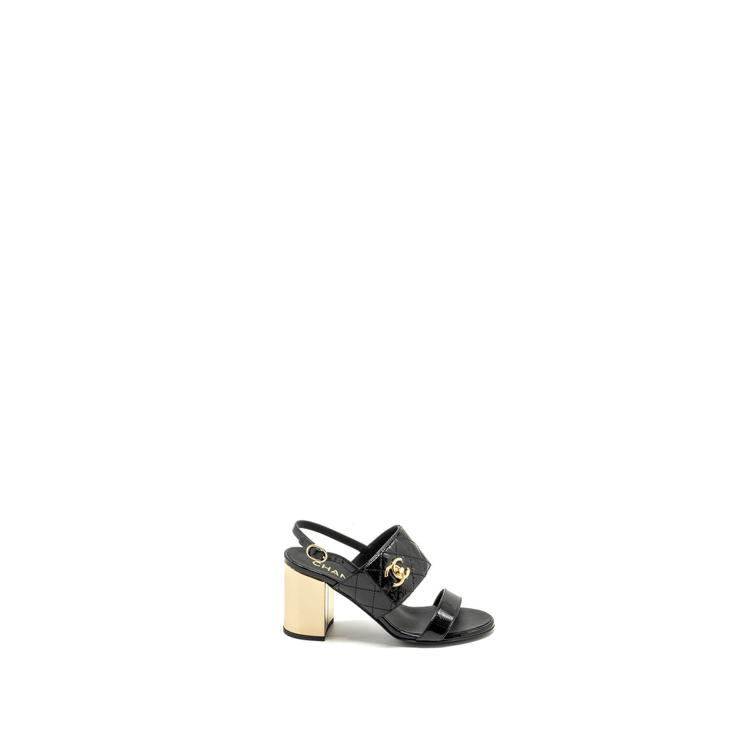 CHANEL 23P CC LOGO SANDALS PATENT GOATSKIN BLACK