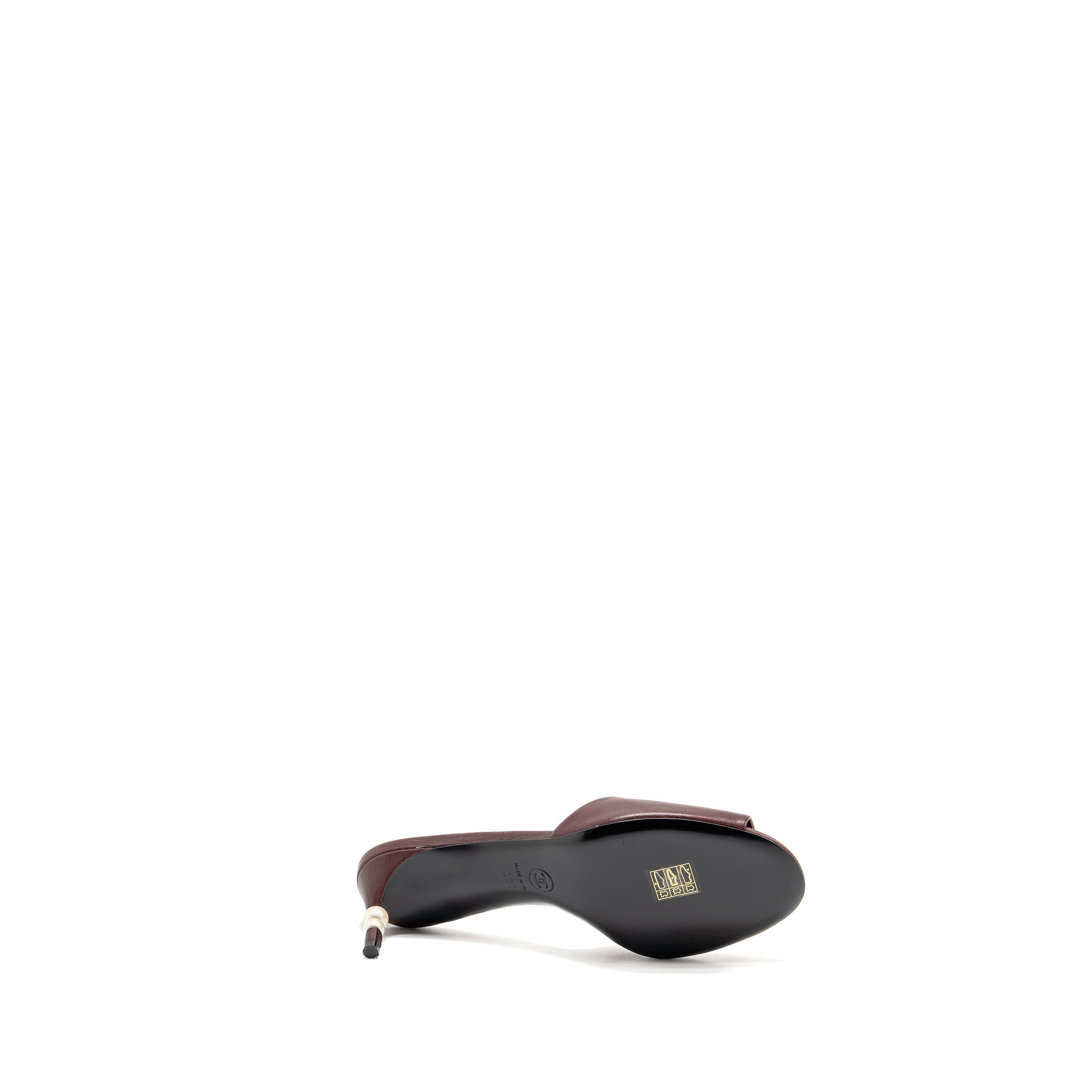 CHANEL MULE/SANDALS WITH PEARL HEELS LAMBSKIN BURGUNDY