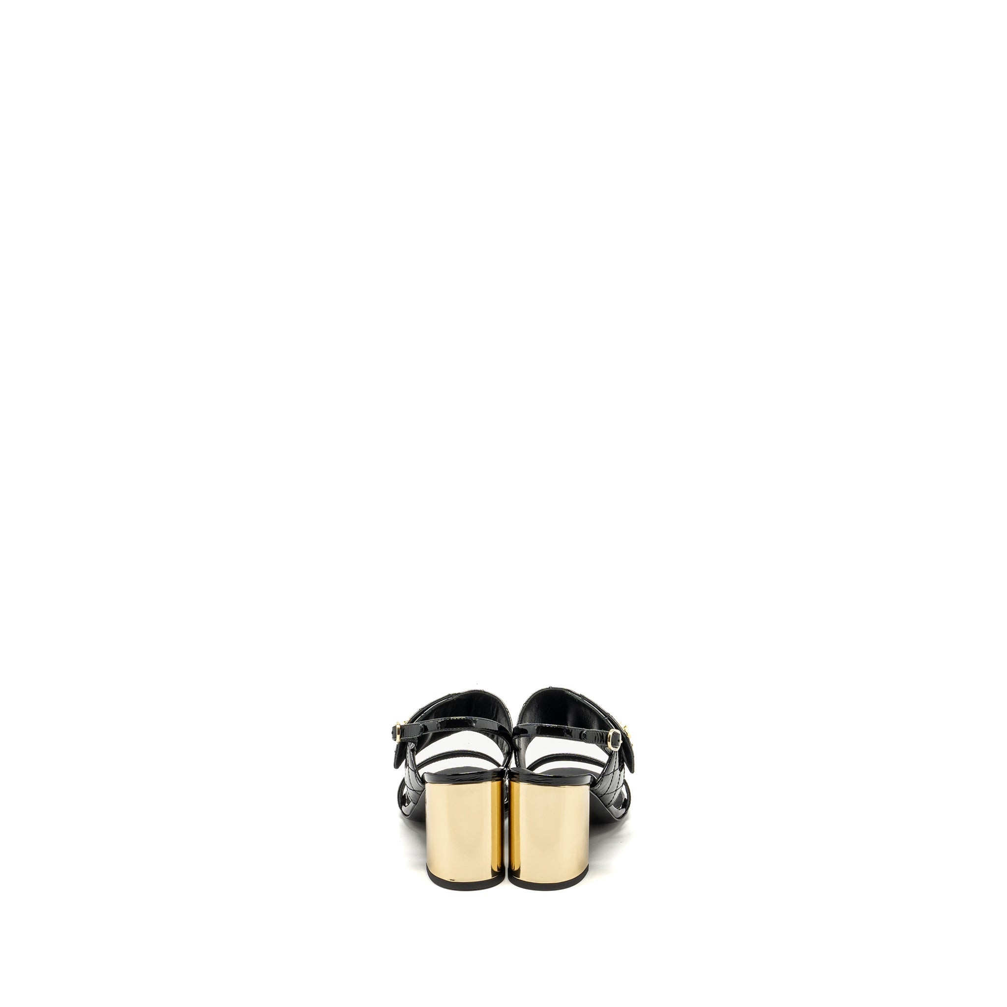 CHANEL 23P CC LOGO SANDALS PATENT GOATSKIN BLACK