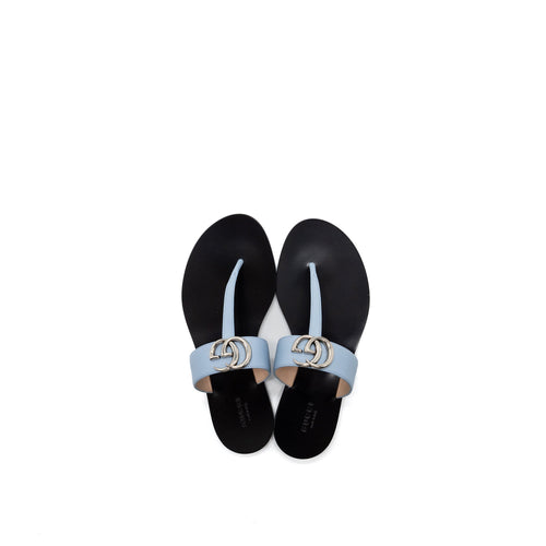 GUCCI LEATHER THONG SANDAL WITH DOUBLE G LEATHER LIGHT BLUE SHW