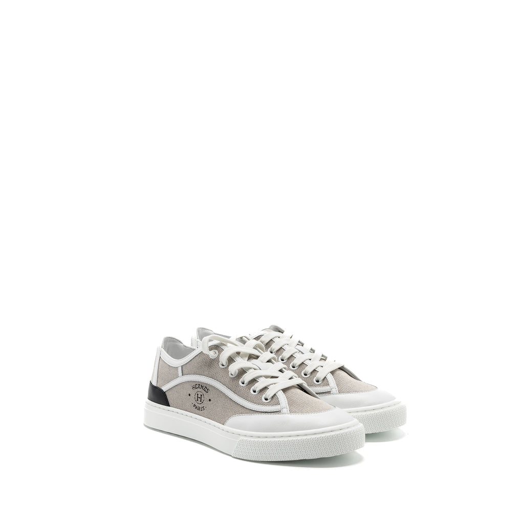 HERMES GET SNEAKER CALFSKIN / CANVAS PRUNOIR / BLANC