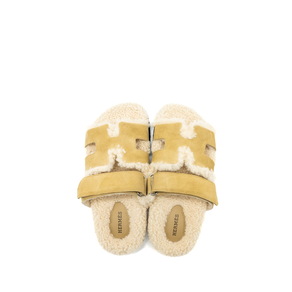 HERMES CHYPRE SANDALS CHEVRE VELOURS BEIGE ALBATRE