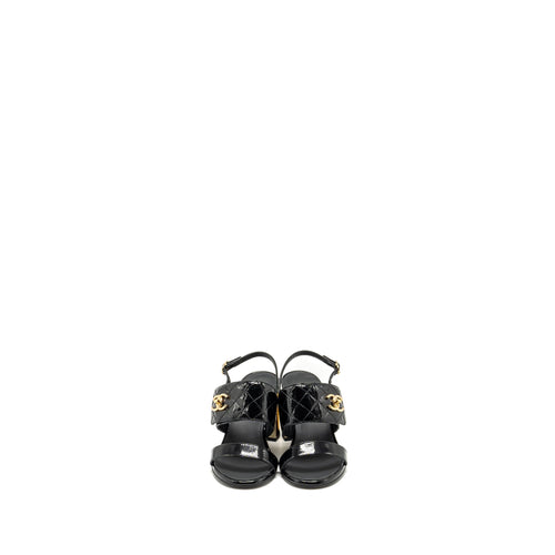 CHANEL 23P CC LOGO SANDALS PATENT GOATSKIN BLACK