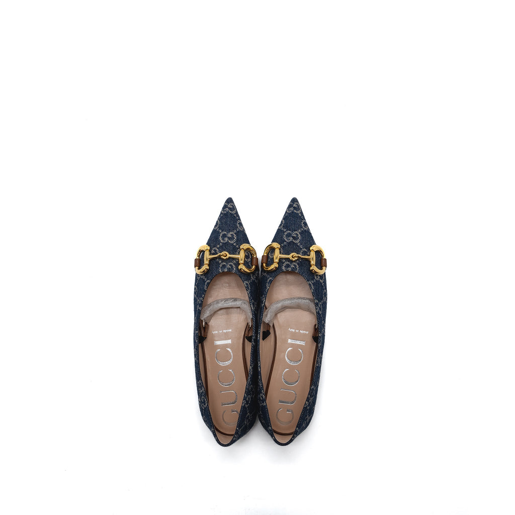 GUCCI GG HORSEBIT BALLERINA SHOES GG SUPREME DENIM GHW