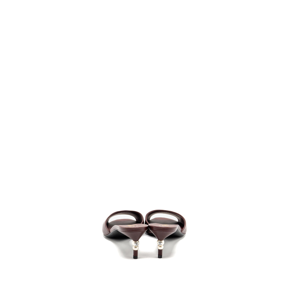 CHANEL MULE/SANDALS WITH PEARL HEELS LAMBSKIN BURGUNDY
