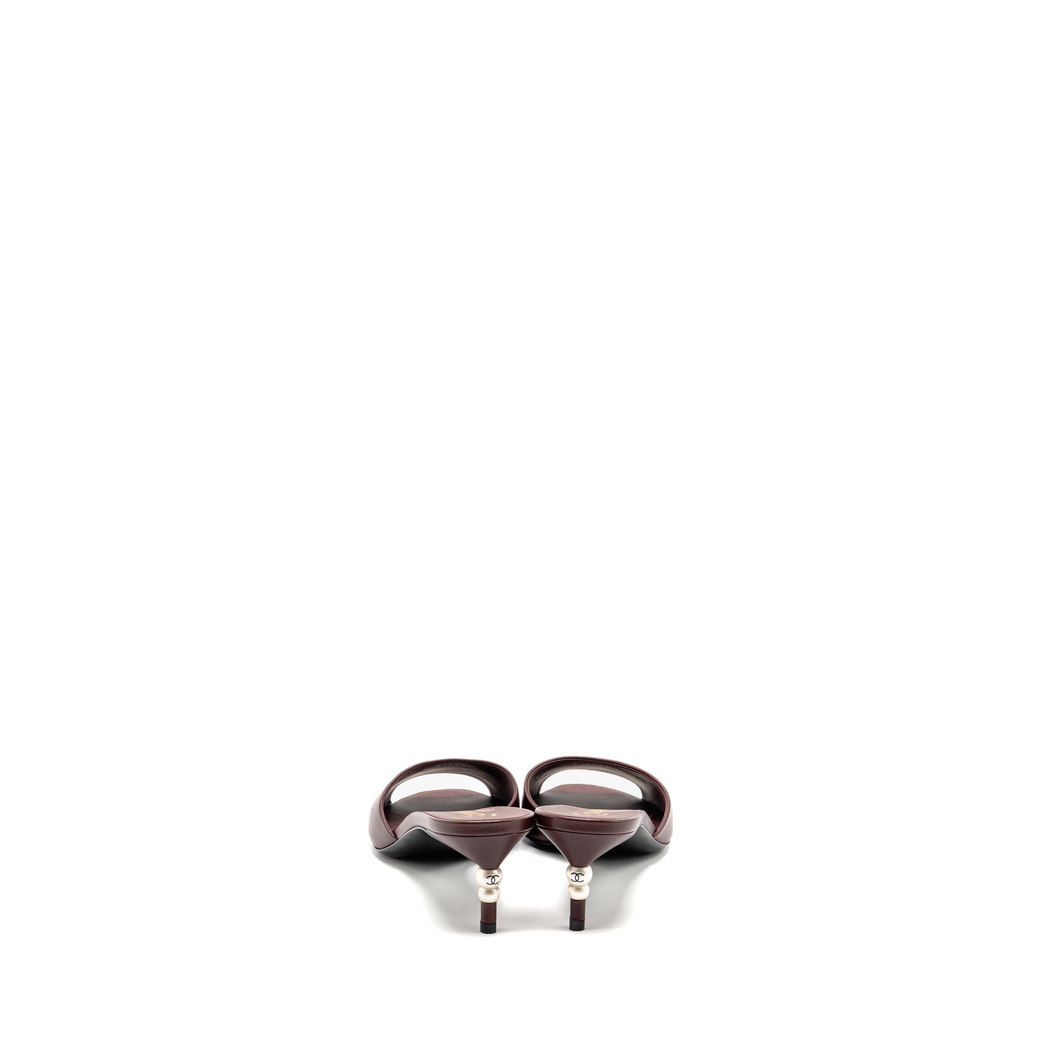 CHANEL MULE/SANDALS WITH PEARL HEELS LAMBSKIN BURGUNDY
