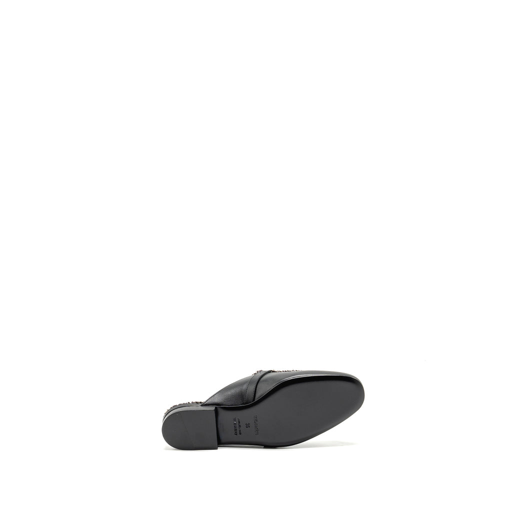 HERMES OZ MULE FRINGED CANVAS / CALFSKIN BLACK / BEIGE SHW