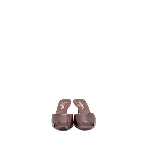 CHANEL MULE/SANDALS WITH PEARL HEELS LAMBSKIN BURGUNDY