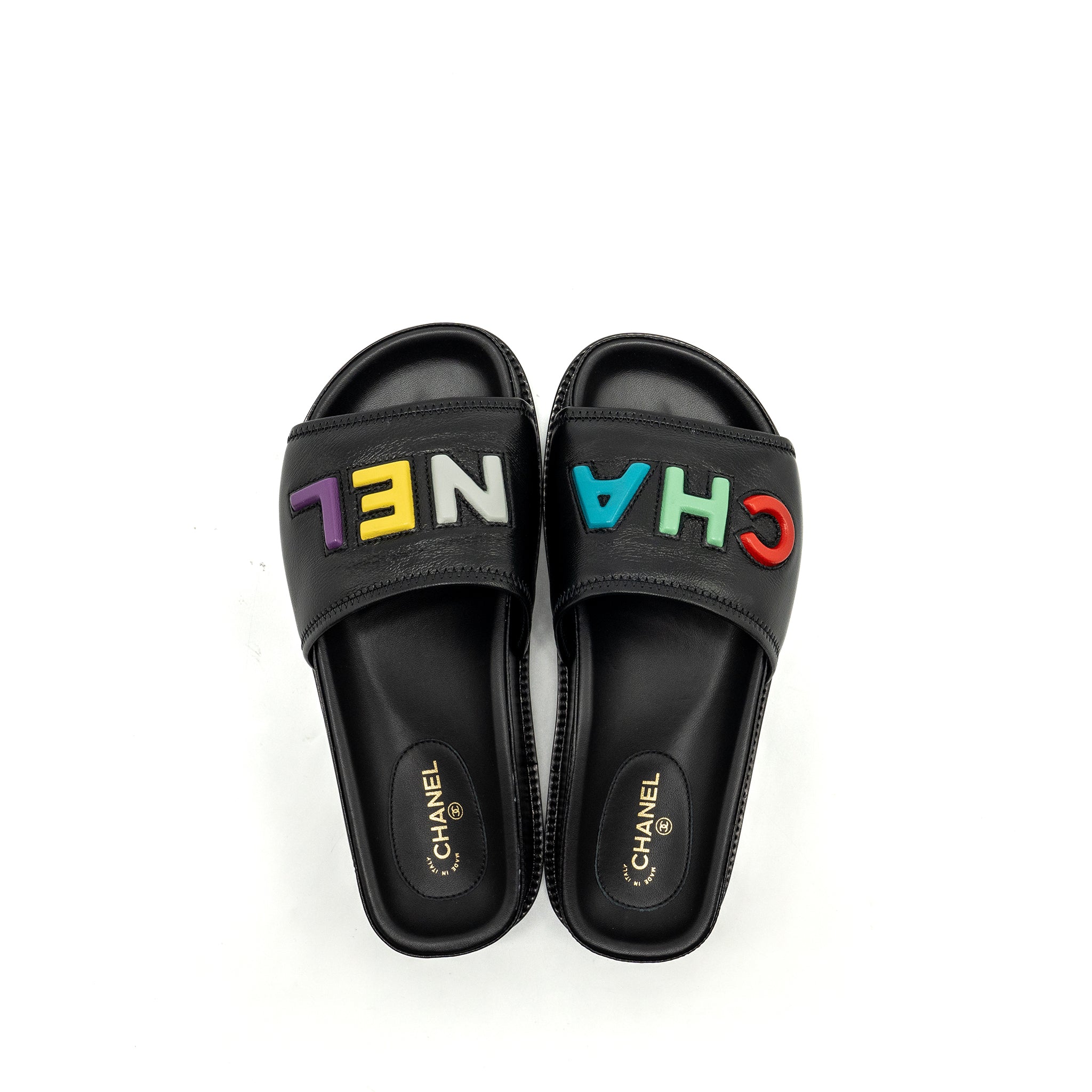 CHANEL 22S SANDALS/MULES LAMBSKIN BLACK MULTICOLOUR