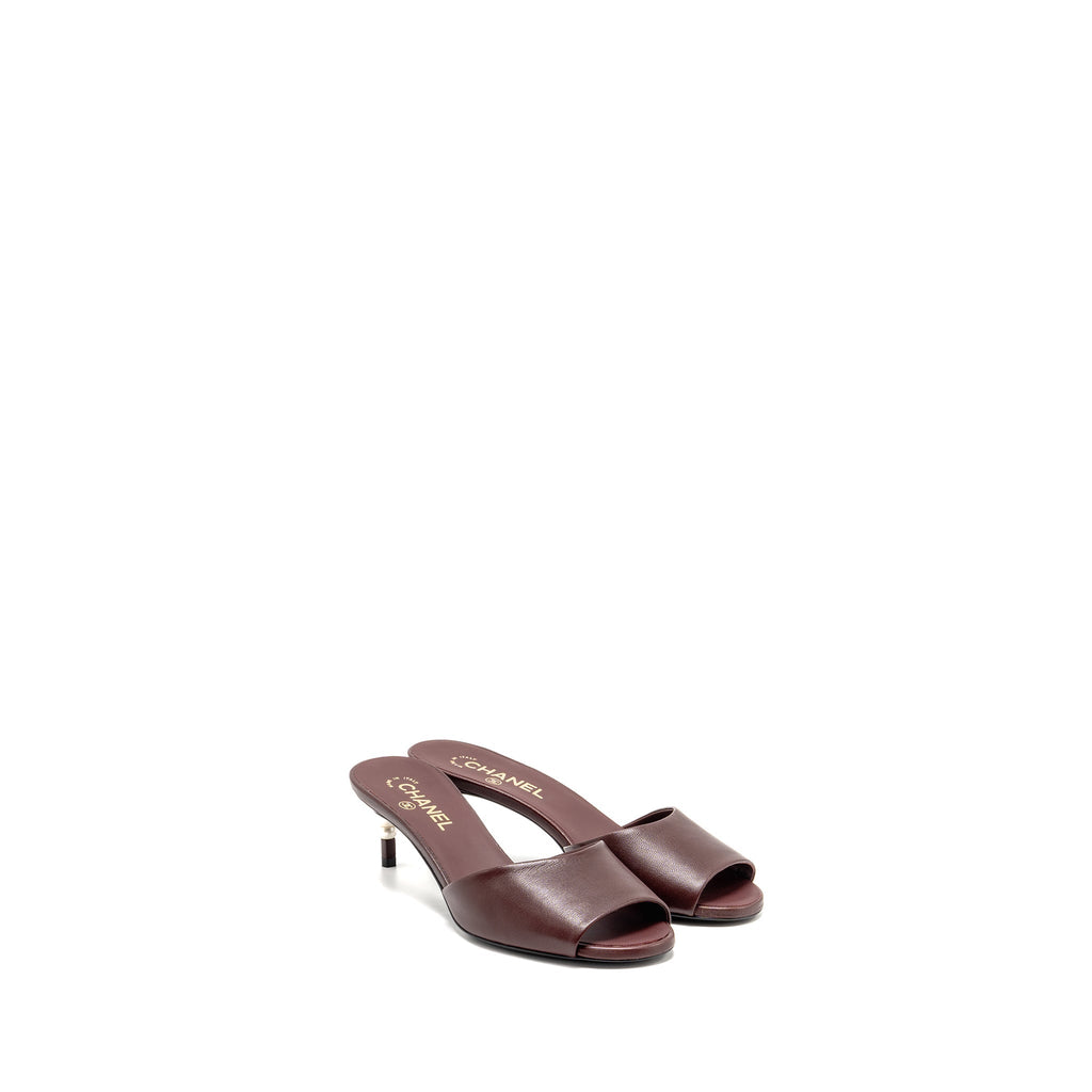 CHANEL MULE/SANDALS WITH PEARL HEELS LAMBSKIN BURGUNDY