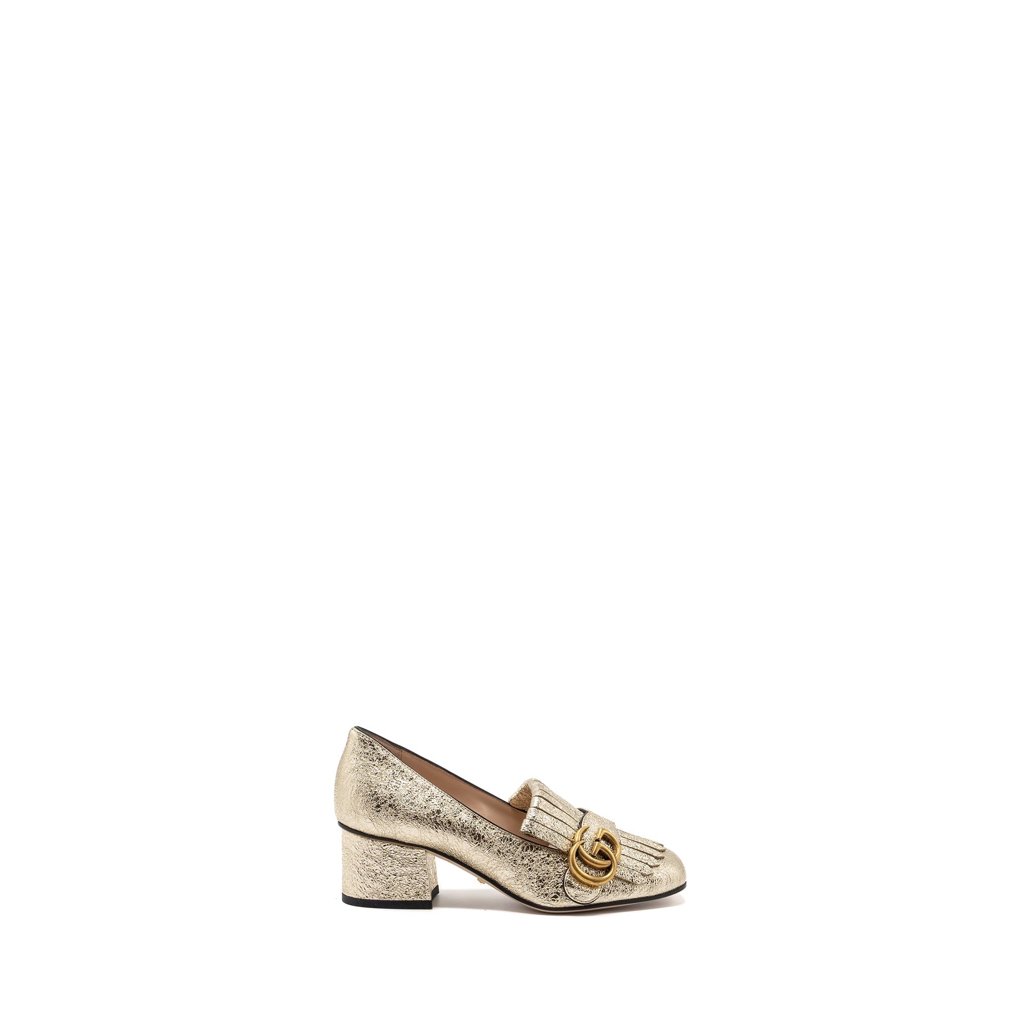 GUCCI GG MARMONT MID HEEL PUMP GOLD GHW