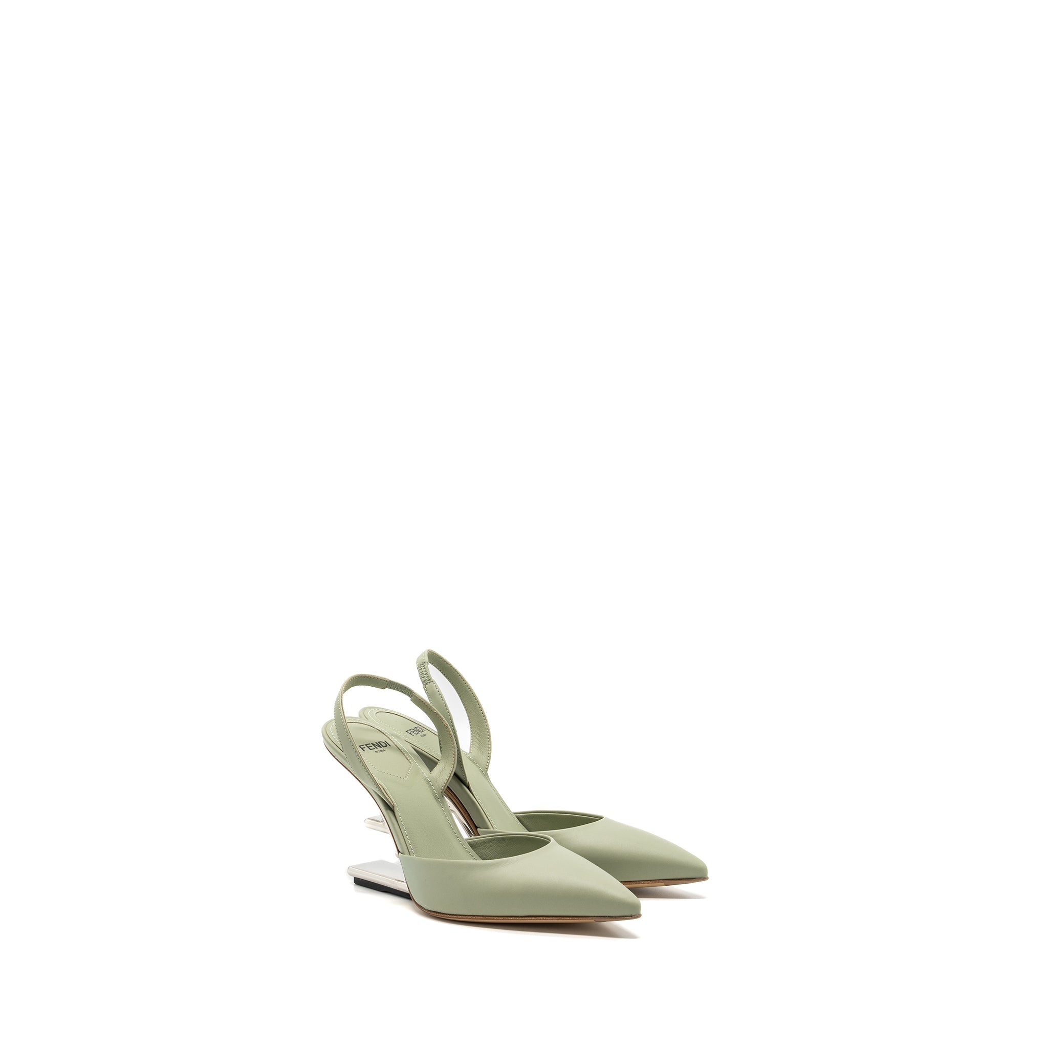 FENDI FENDI FIRST HIGH-HEELED SLINGBACKS LEATHER GREEN SHW