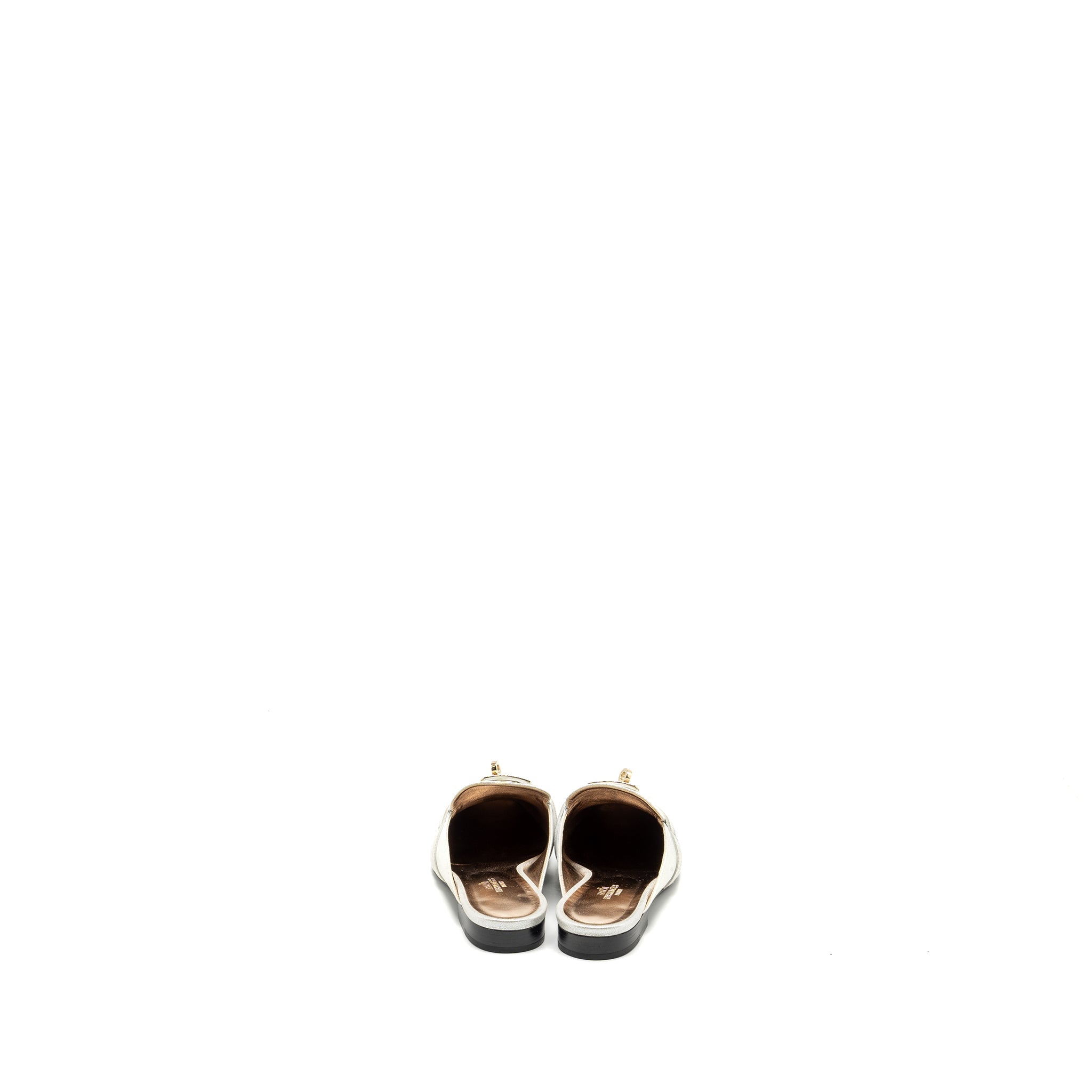 HERMES OZ MULE SUEDE GOATSKIN SILVER LGHW